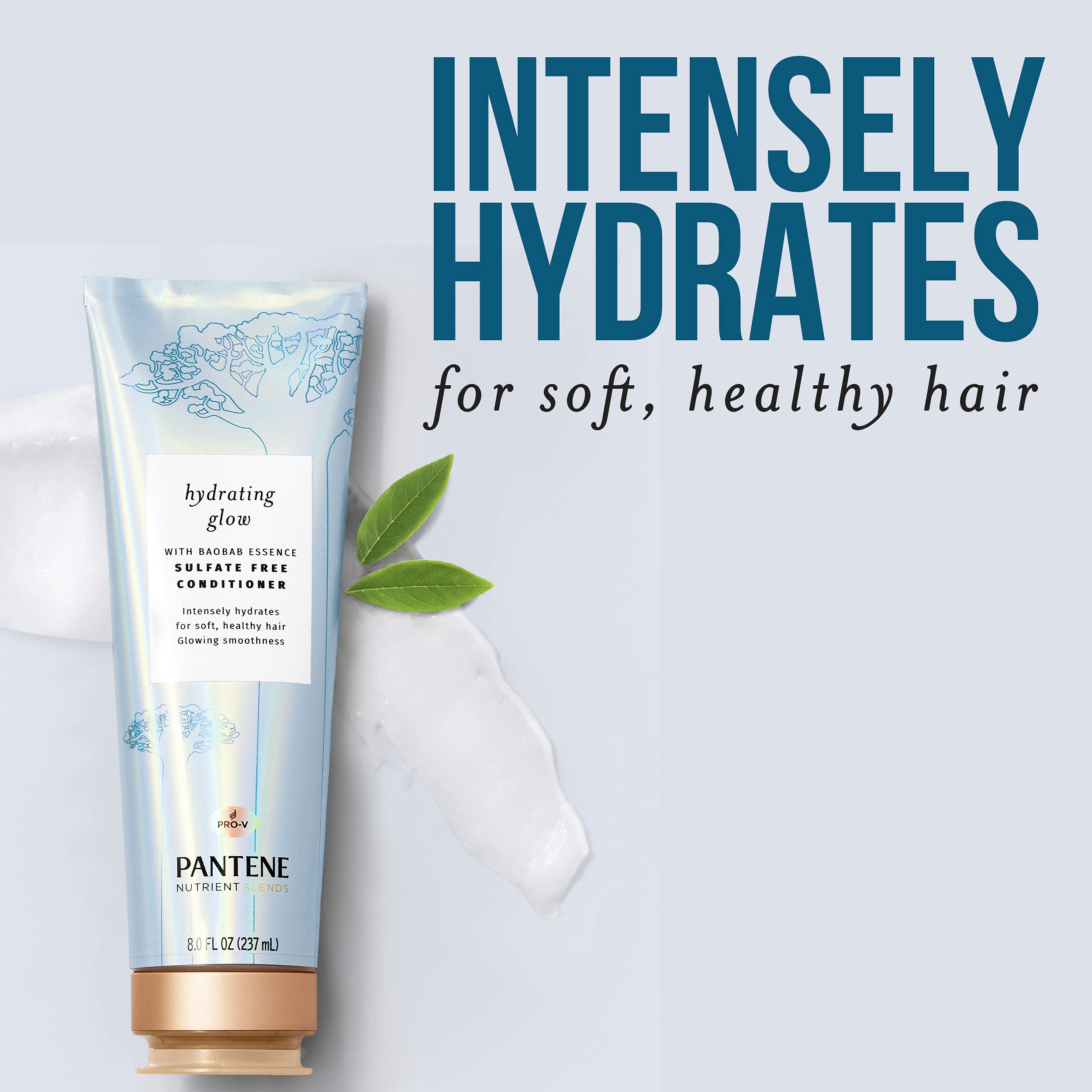 Pantene Sulfate Free Conditioner, Hydrates Dry Damaged Hair, Nutrient Blends with Baobab Essence, Safe for Color Treated Hair, 8.0 oz