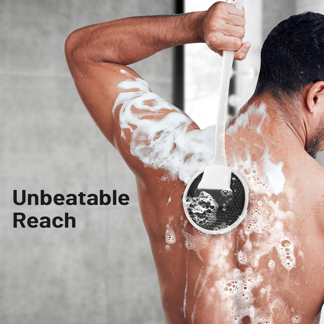Zeutch Silicone Back Scrubber for Shower, 2025 Upgrade 16 Inch Detachable Long Handle Body Brush, Loop Bristles Shower Brush for Exfoliating, Deep Cleansing for Men & Massage Can Produce Rich Foam