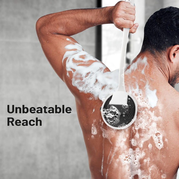 Zeutch Silicone Back Scrubber for Shower, 2025 Upgrade 16 Inch Detachable Long Handle Body Brush, Loop Bristles Shower Brush for Exfoliating, Deep Cleansing for Men & Massage Can Produce Rich Foam