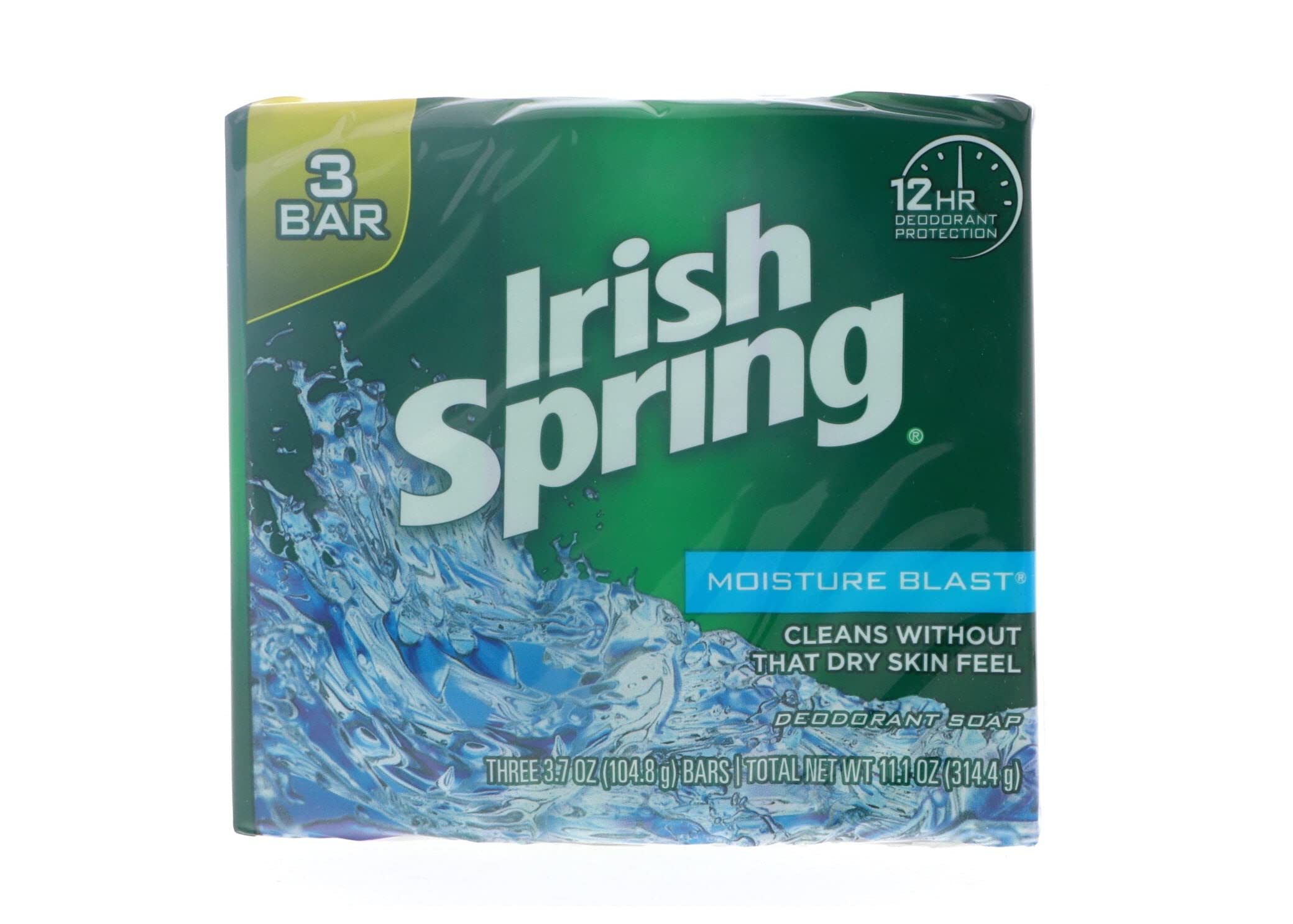 Irish Spring Moisture Blast Deodorant Bar Soap, 3.75 oz bars, 3 ea (Pack of 2)