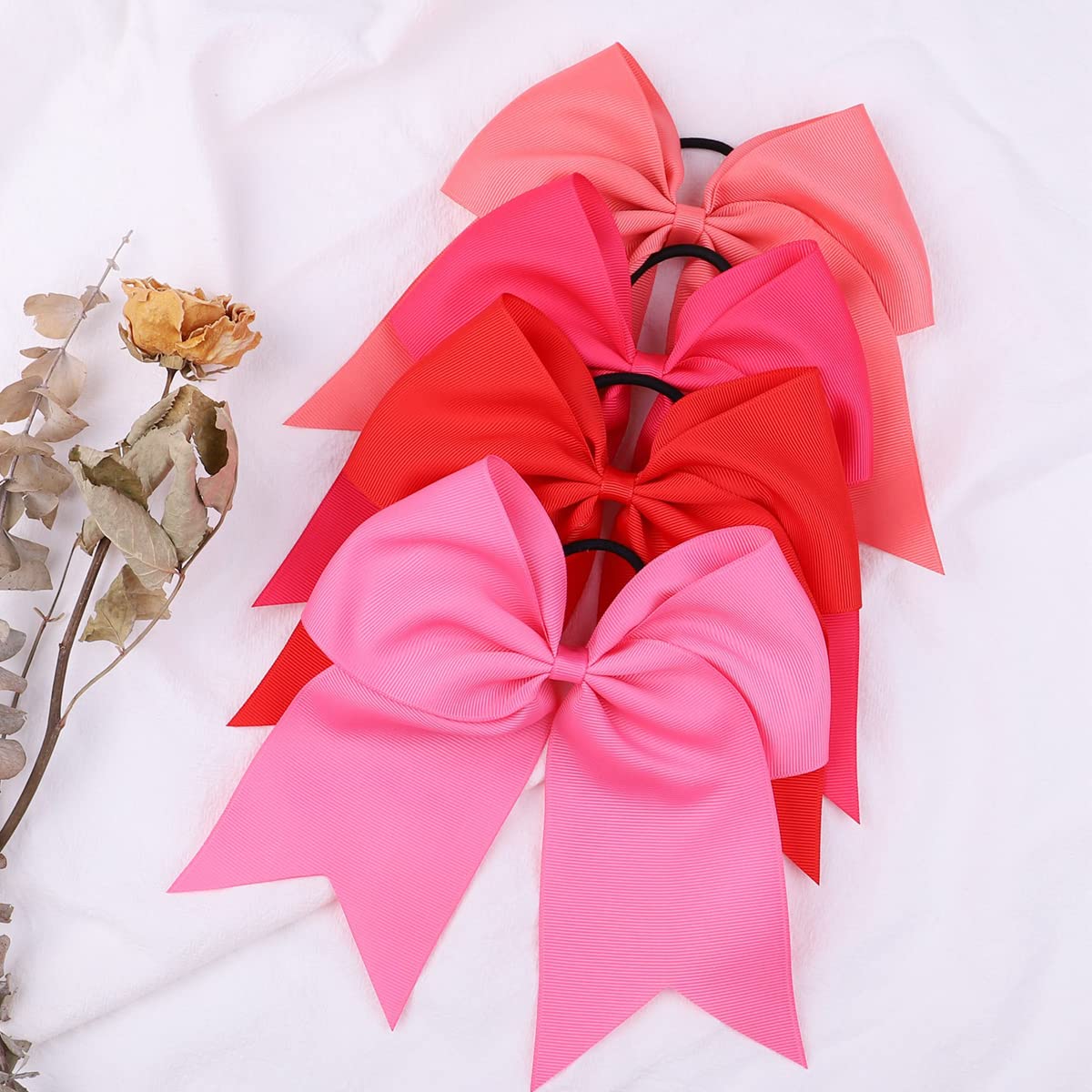 20pcs 8 Grosgrain Ribbon Large Cheer Hair Bow Ties Ponytail Holder Elastic Band Cheerleading Ties for Girls Teens Senior Children Kids Toddlers and Women
