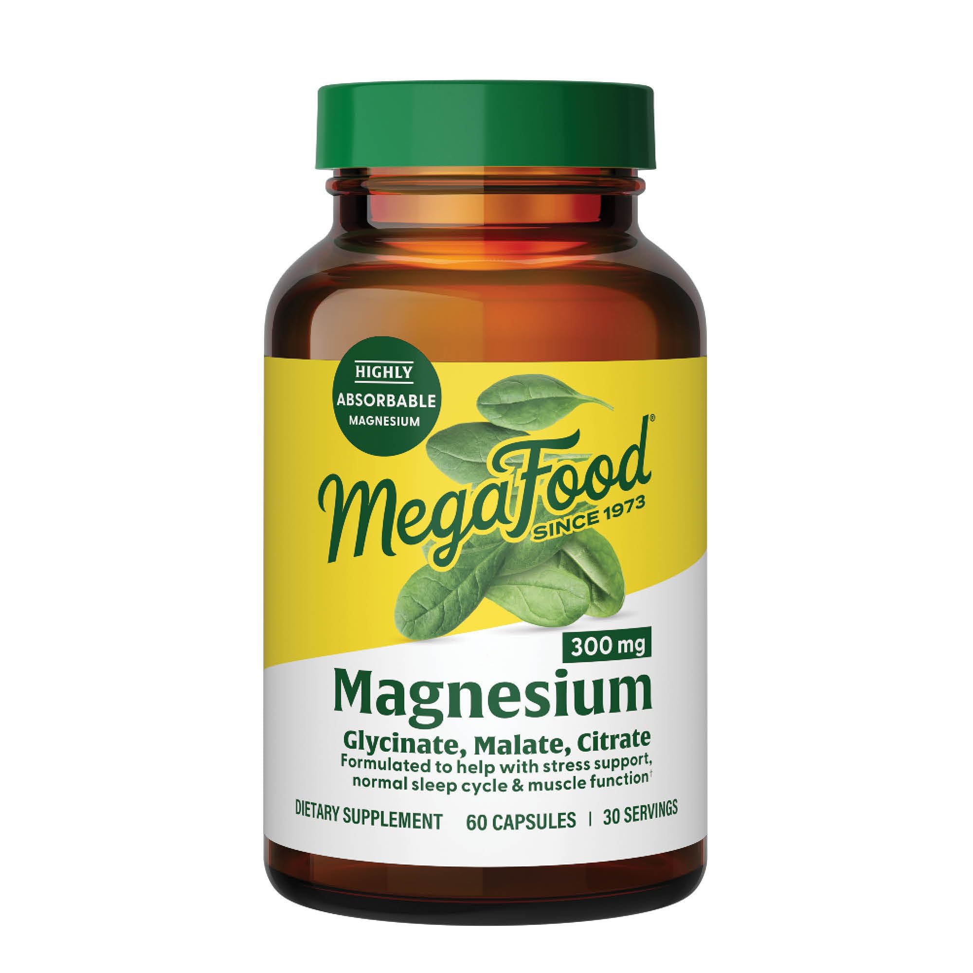 MegaFood Magnesium 300 mg - Highly absorbable blend of Magnesium Glycinate, Magnesium Citrate & Magnesium Malate to Help Support Heart, Nerve Health and Relaxation - 60 Capsules (30 Servings)