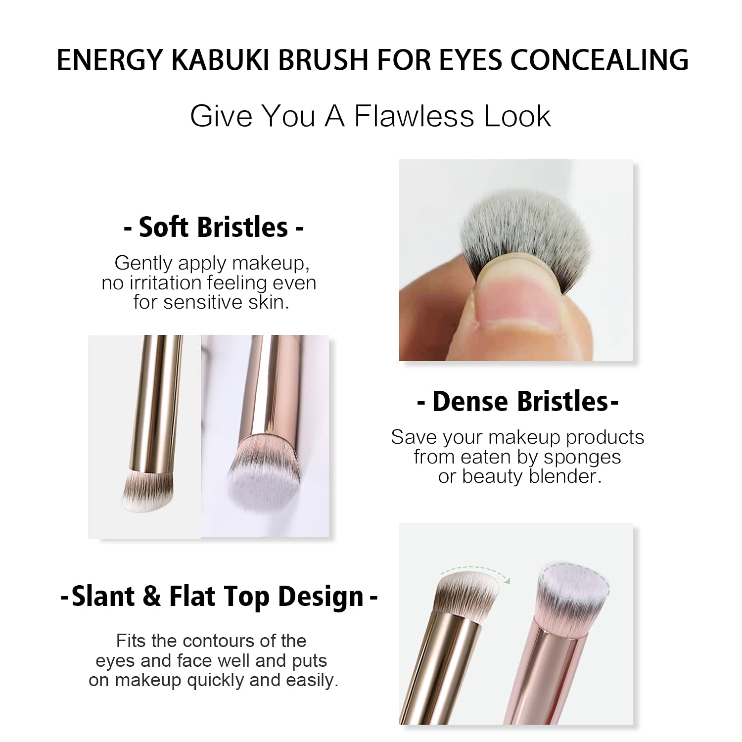 ENERGY Kabuki Brushes Set - Mini Flat Top Kabuki Brush and Slant Concealer Brush Under Eye for Eyebrows Eyeshadow Brushes for Liquid Cream Powder Blending,Stippling,Highlighter and Nose Contour