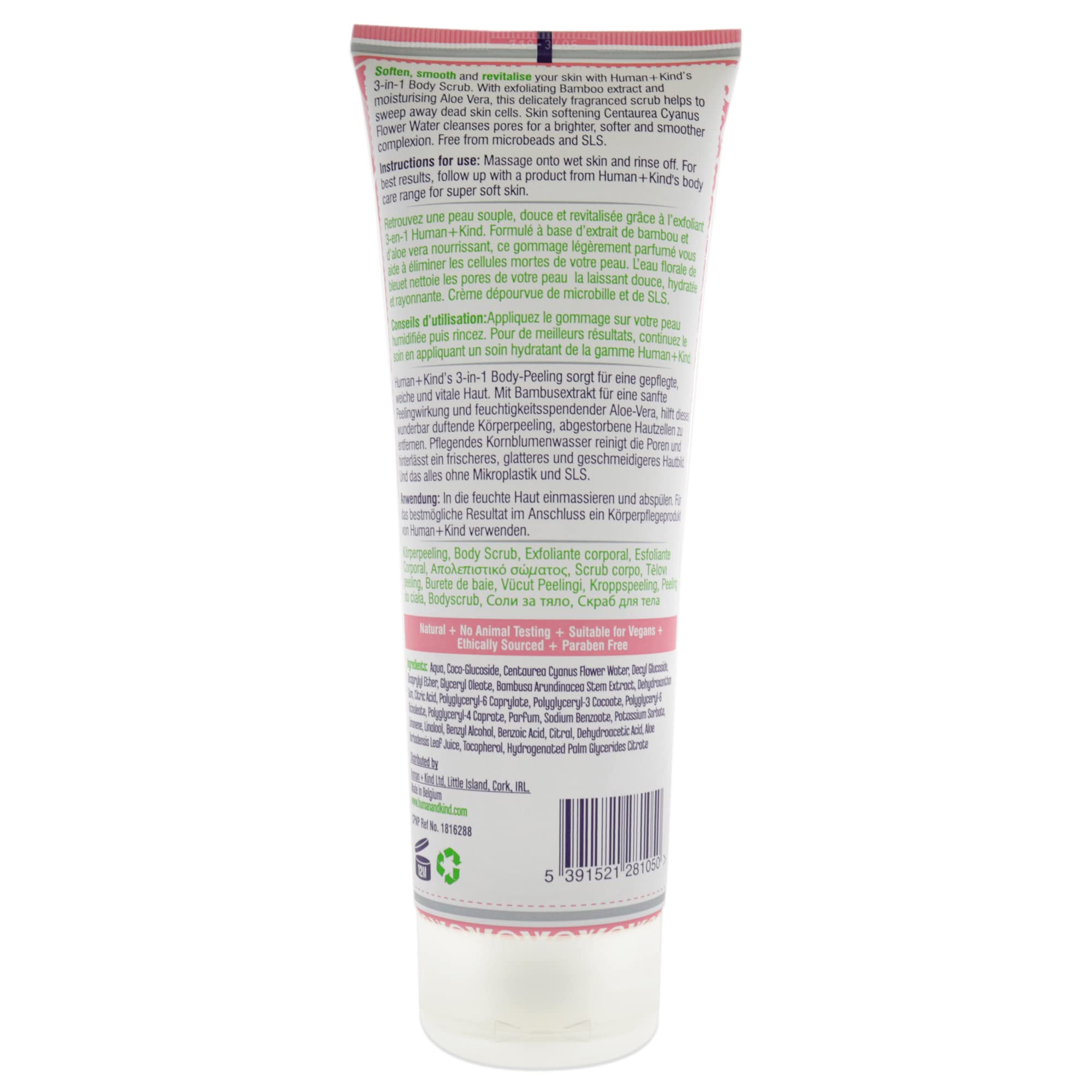 Human+Kind Body Scrub - Exfoliating, Hydrating Body Polish that Scrubs Away Dead Skin Cells - Clarifying Treatment for Soft, Smooth Skin with Bamboo Extract Beads - Vegan and Cruelty Free - 6.76 oz