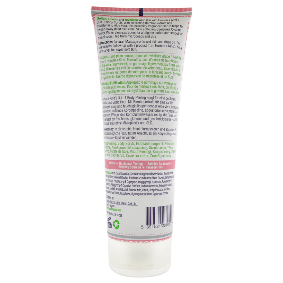 Human+Kind Body Scrub - Exfoliating, Hydrating Body Polish that Scrubs Away Dead Skin Cells - Clarifying Treatment for Soft, Smooth Skin with Bamboo Extract Beads - Vegan and Cruelty Free - 6.76 oz