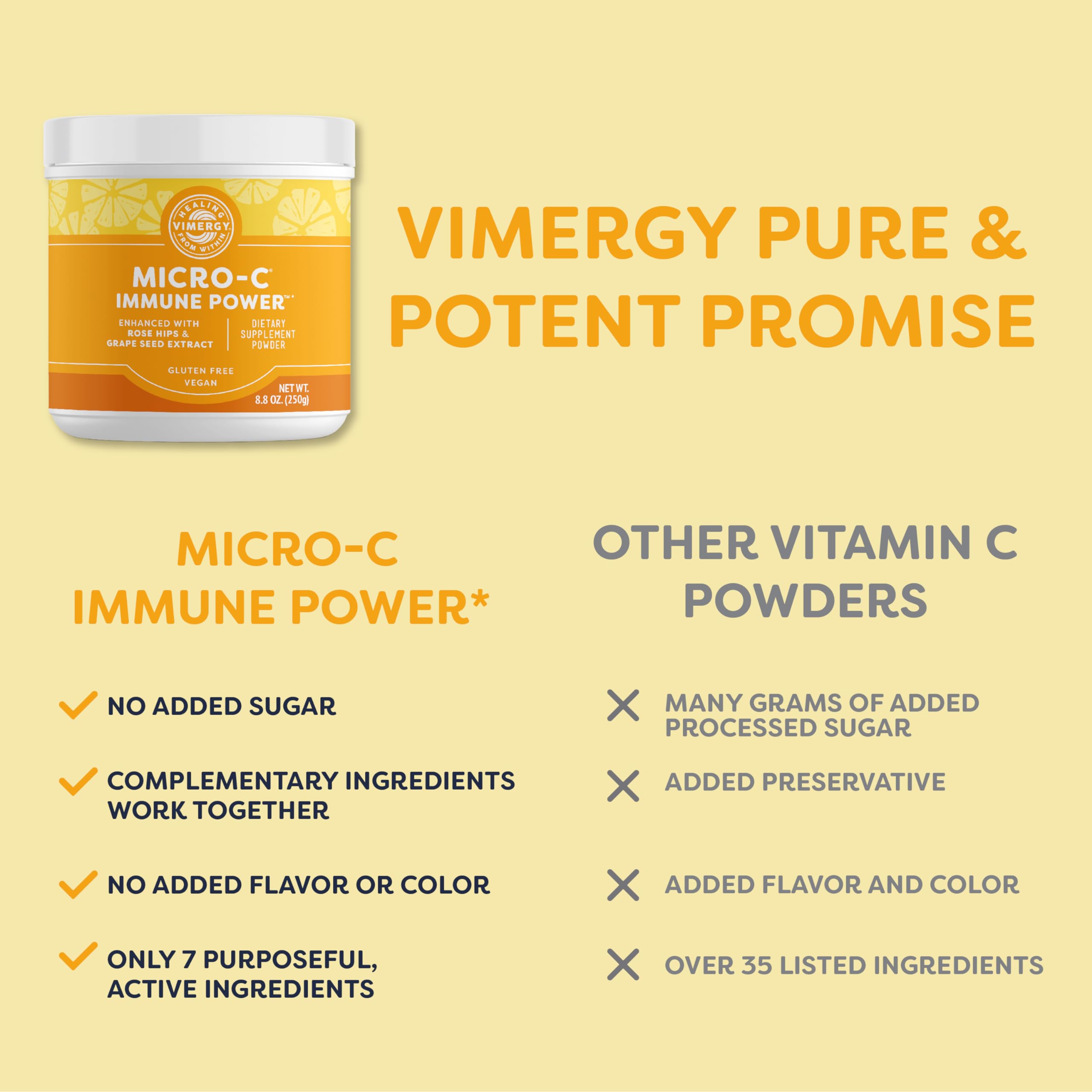 Vimergy Micro-C Immune Power TM *- 250g– 139 Servings – 1000mg/serving – Gentle Form – Antioxidant Phytonutrients – Immune & Nerve Support – Benefits Bone & Cartilage – Gluten-Free – Kosher – Vegan