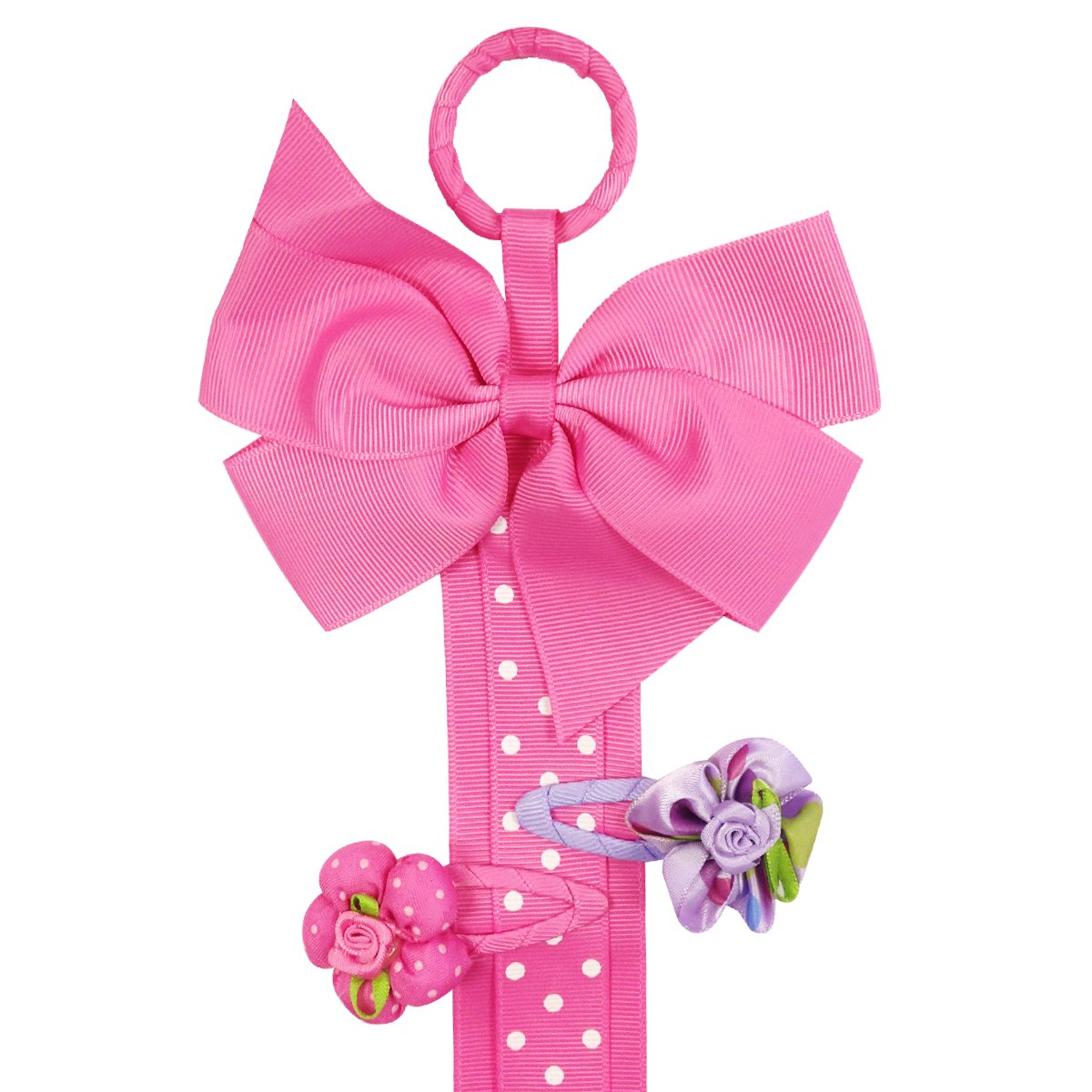 ALLYDREW Long Ribbon Hair Clip & Hair Bow Holder - Hot Pink Polka Dots