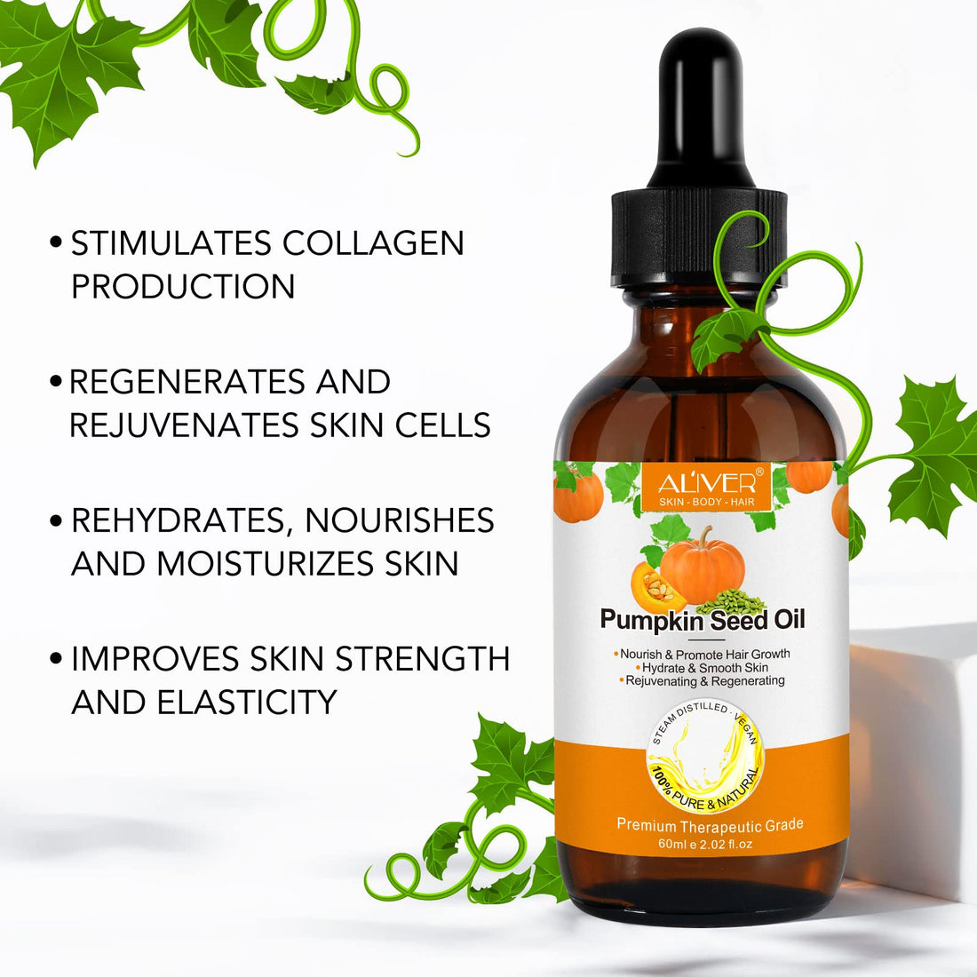 NIFEISHI Organic Pumpkin Seed Oil for Hair Growth & Scalp Care – Cold Pressed, Pure & Natural Hair Serum to Strengthen, Repair Dry Damaged Hair, Moisturize Skin, Face & Body – 2.02 Fl Oz
