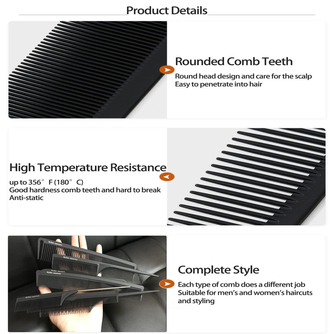 Mythus 9 Piece Black Hairdressing Carbon Comb Kit For Haircut Anti Static