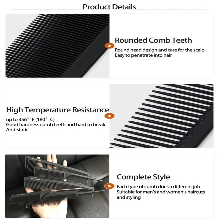 Mythus 9 Piece Black Hairdressing Carbon Comb Kit For Haircut Anti Static