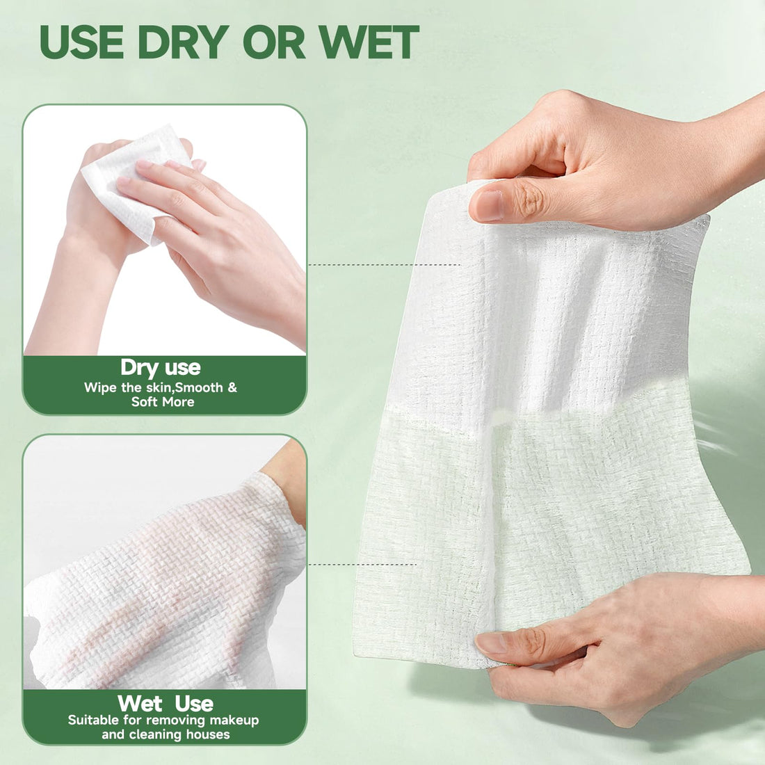 Disposable Face Towel 10×12, Biodegradable Large Dry Face Wipes Facial Towels, for Washing Super Soft & Thick Face Cloths Towelettes for Makeup Removing, Cleansing, Nursing, Travel, 50 Count