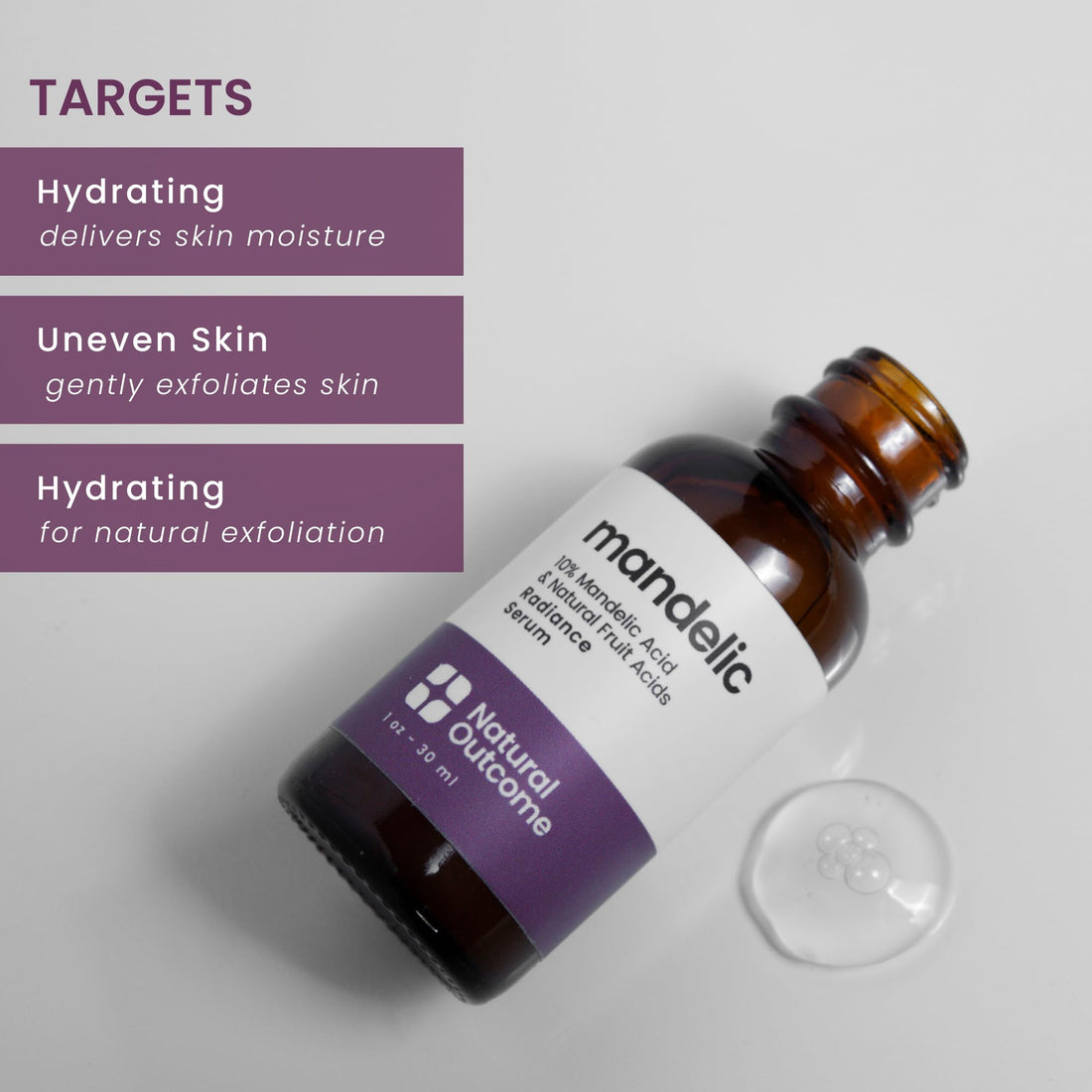 Mandelic Acid Serum 10% | Anti-Aging AHA Facial with Hyaluronic Acid | Targets Fine Lines, Dark Spots, and Wrinkles | Clarifies Acne and Stimulates Natural Collagen Production | 1 Oz Natural Outcome