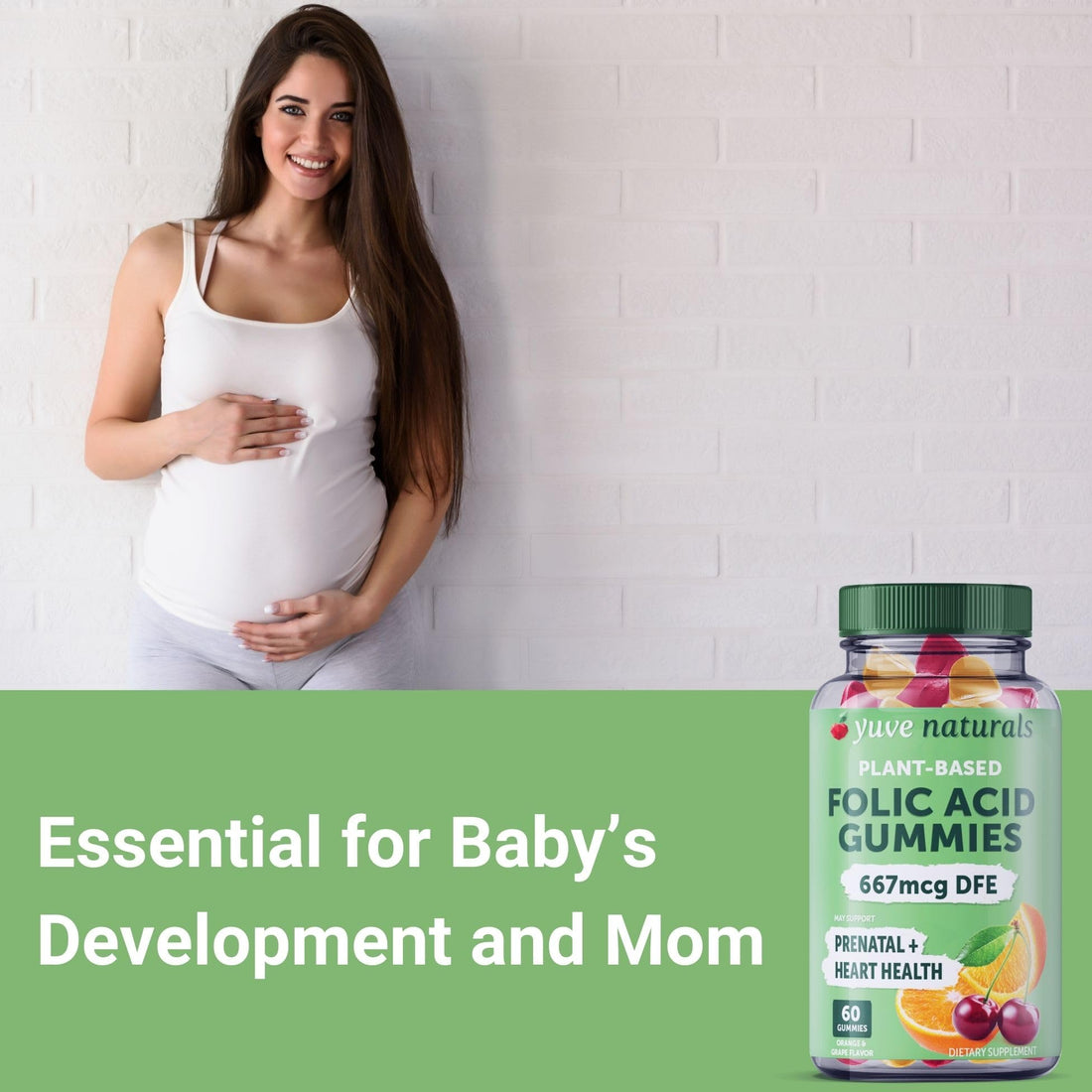 Yuve Prenatal Gummies for Women - Folic Acid Prenatal Vitamins 667 mcg DFE - Chewable Prenatal Vitamins - Hormonal Support & Folate Acid - Vegan & Natural - Prenatal Vitamins Gummies - 2 Pack of 60ct