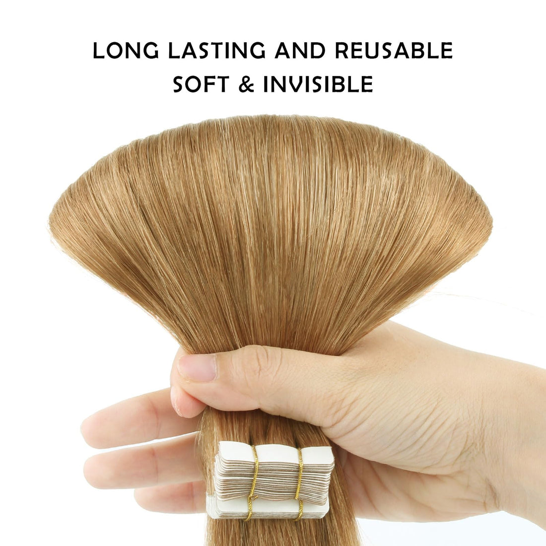 Sassina 8A Grade Reusable, Invisible, Seamless Skin Weft Human Extensions Double Side Tape in Extension Strawberry Blonde 20Pcs 50g/set (27# 18) : 18 inch, Strawberry Blonde