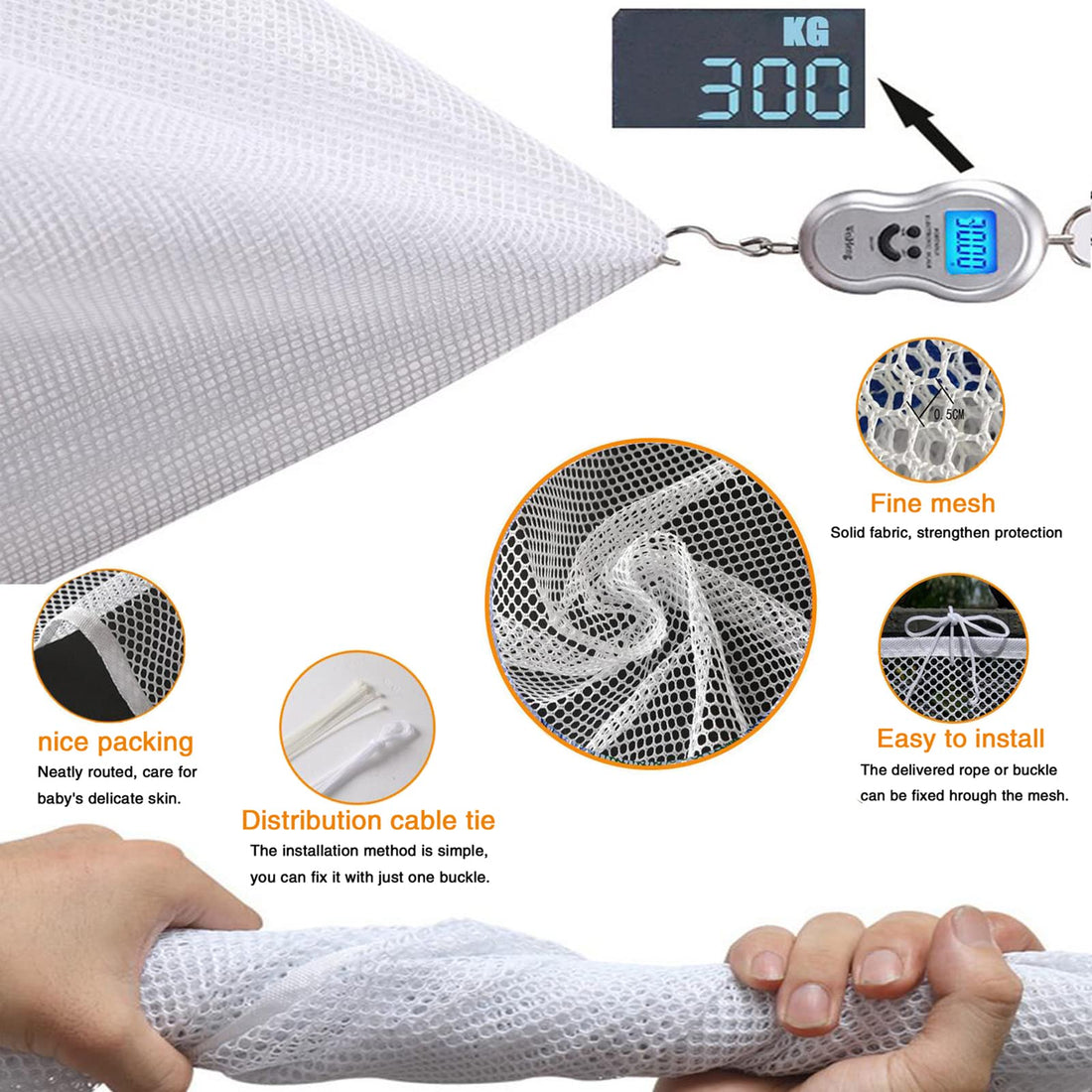 Baby Balcony Safety Mesh Net,Banister Stairs Guard Protective Net for Kids Toys Pets,Stairway Rail Net 9.8ft x 2.5ft (2 Pack, White)