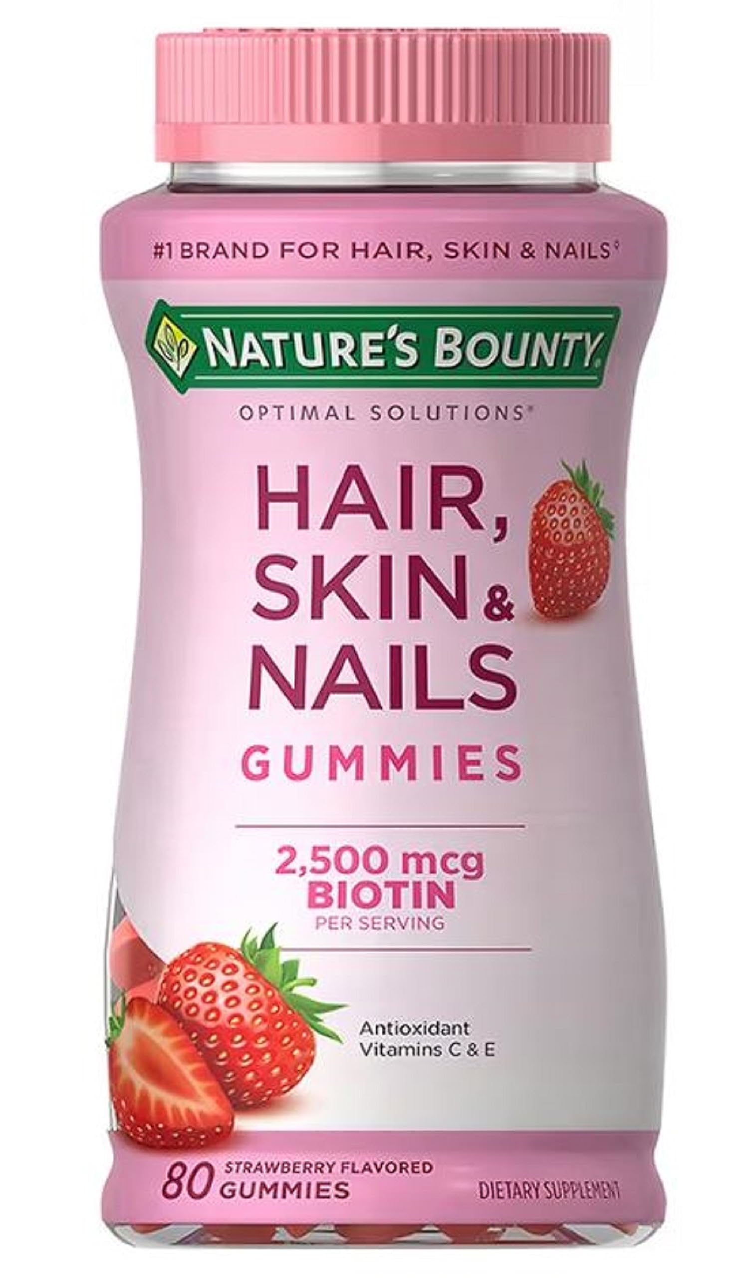 Nature's Bounty Vitamin Biotin Optimal Solutions Hair, Skin and Nails Gummies, 80 Count,.