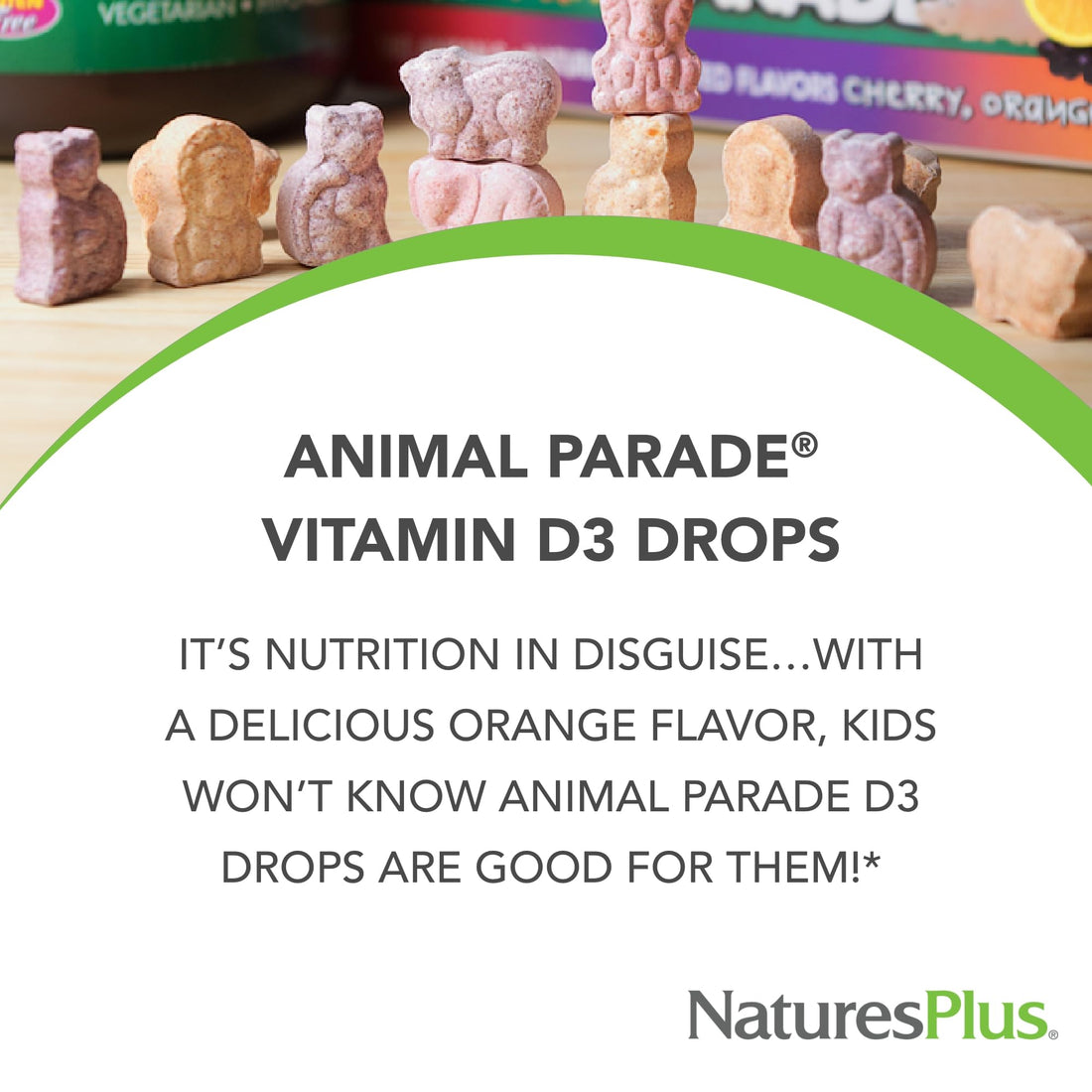 NaturesPlus Animal Parade Source of Life Liquid Vitamin D3 Drops for Children - 200 iu, 10 ML - Orange Flavor - Bone Health & Immune System Support Supplement - Gluten-Free, Vegetarian - 365 Servings