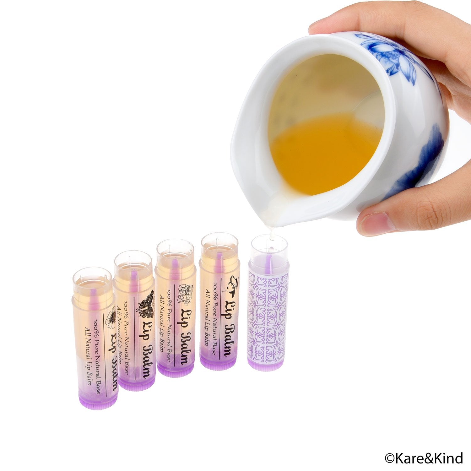 Lip Balm Container Tubes - 50-Pack - DIY - Purple - 3/16 Oz (5.5 ml) - Including 50 Writeable (Purple) & 50 Printed Lip Balm Stickers - Twist Mechanism and a Cap - Empty - Make Natural Lip Balm