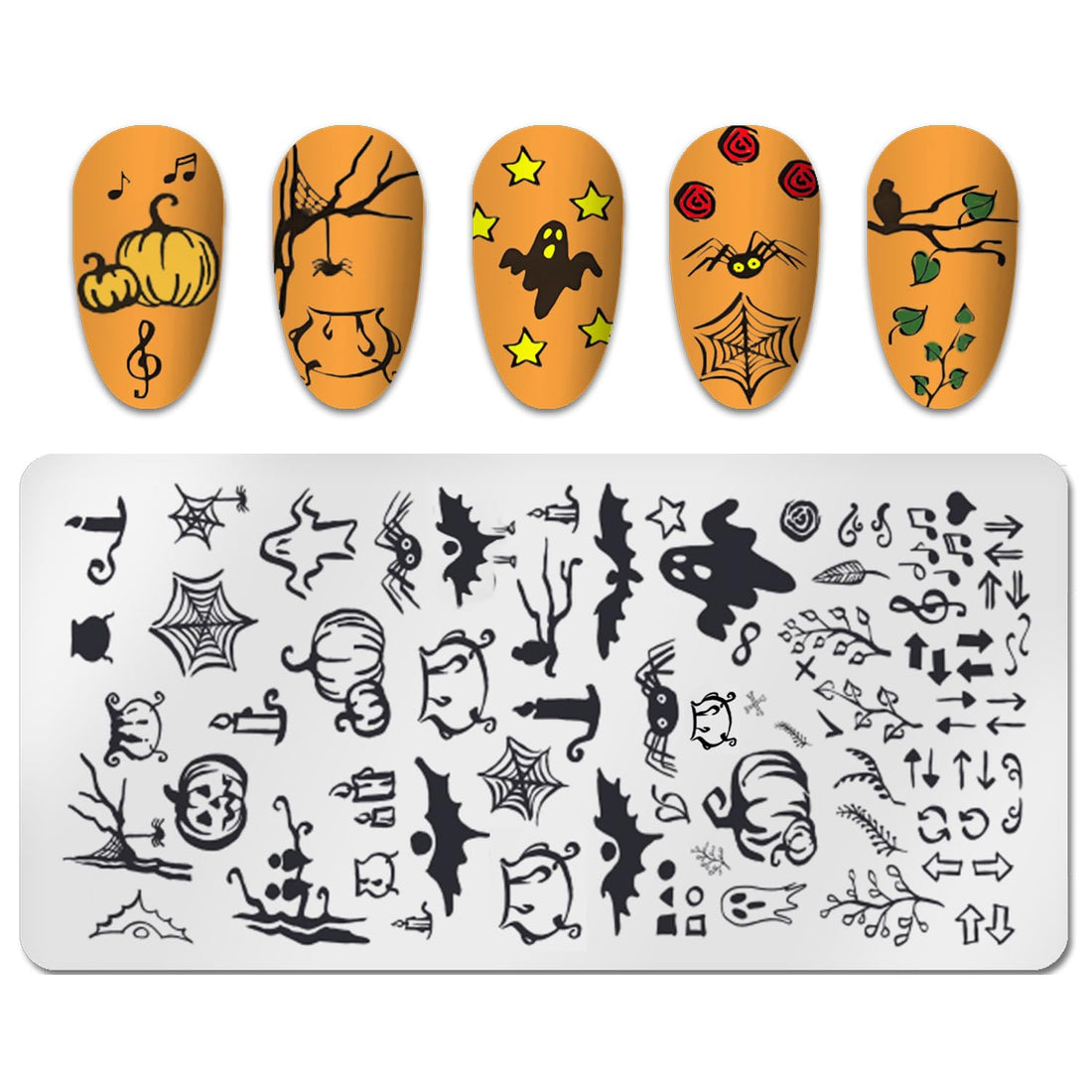 SILPECWEE 6pcs Nail Stamping Plate Halloween Pumpkin Bats Flame Nail Stamp Nail Stencils Stamping Plates For Nails DIY Nail Accessories