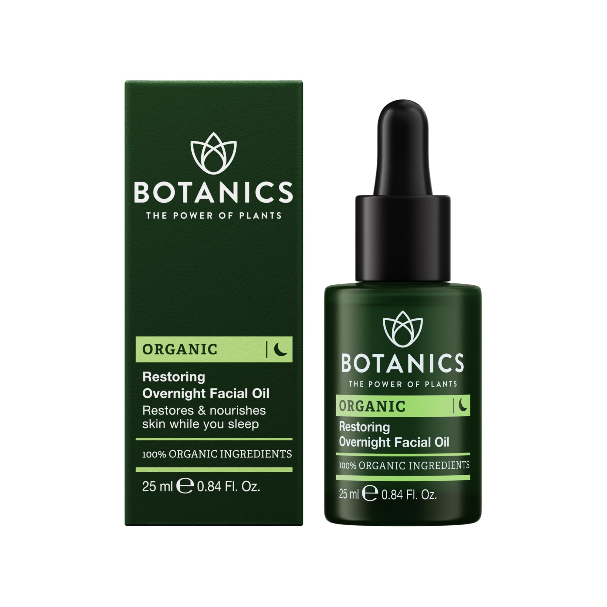 Botanics Organic Restoring Overnight Face Oil for Women & Men - Powered by Rosehip Oil - Lightweight, Non-Greasy & Hydrating - Vegan & Cruelty-Free Skincare (0.84 Fl Oz)