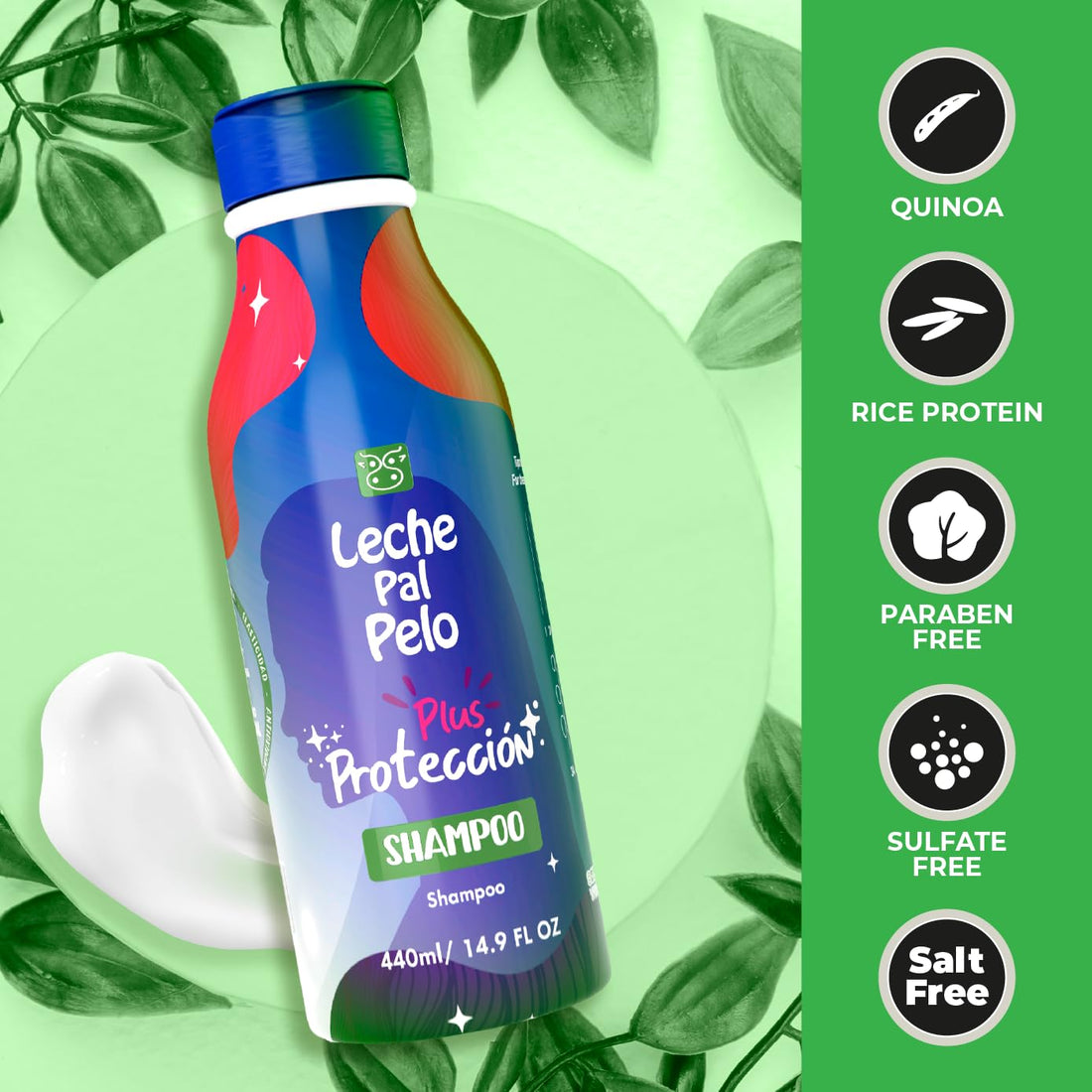 Leche Pal Pelo Proteccion Color Champu Tratamiento | Salt Free Daily Shampoo Treatment for Colored Hair 15oz-440ml