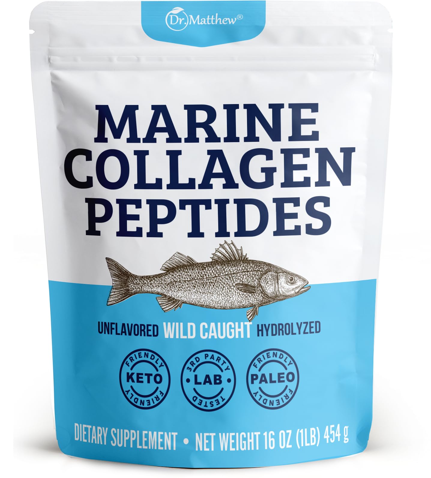Dr. Matthew Marine Collagen Peptides Powder from Hydrolyzed Wild Caught Fish Protein - Hair & Beauty Supplements for Women & Men