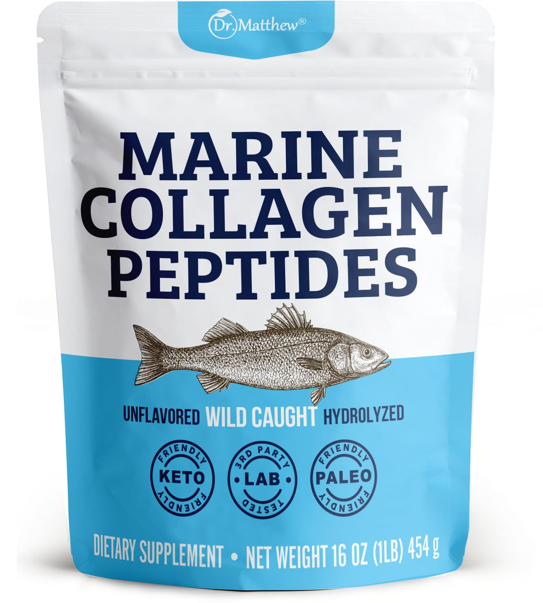 Dr. Matthew Marine Collagen Peptides Powder from Hydrolyzed Wild Caught Fish Protein - Hair & Beauty Supplements for Women & Men