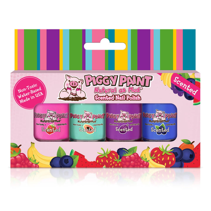 Piggy Paint - 100% Non-toxic Girls Nail Polish, Safe, Chemical Free, Low Odor for Kids - 4 Polish Gift Set - Scented Fruit Fairy