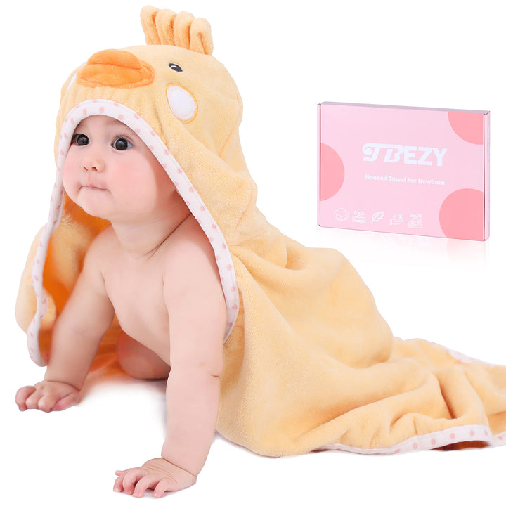 TBEZY Baby Hooded Towel with Unique Animal Design Ultra Soft Thick Cotton Bath Towel for Newborn (Chick)