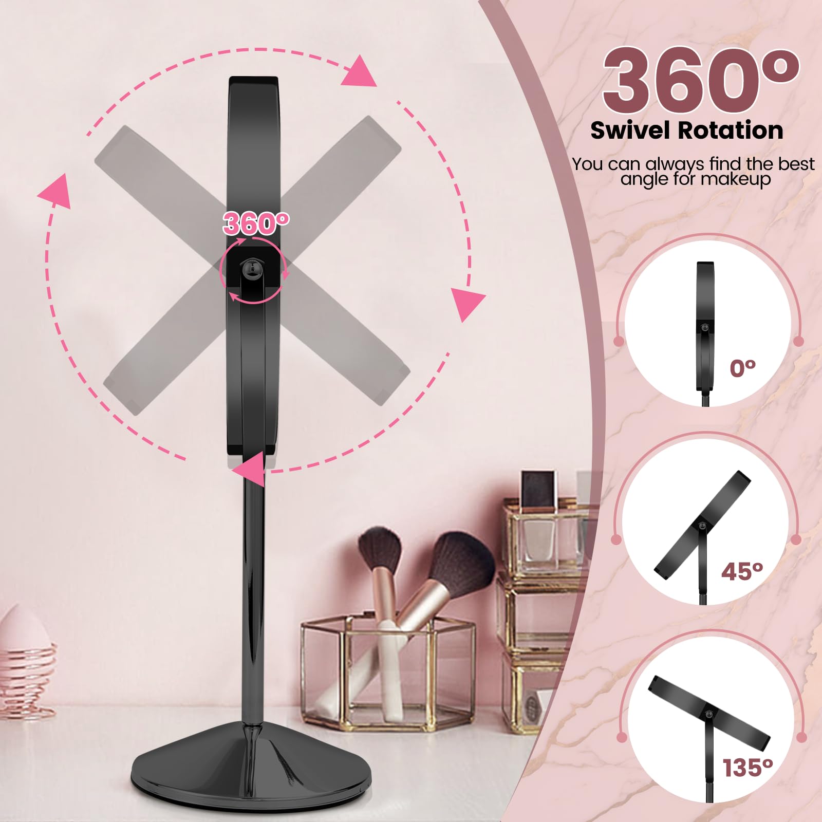 AumVum 8 Vanity Mirror with Lights Rechargeable, 1X/10X Magnifying Mirror with Light Double Sided Touch Screen 3 Colors 54 LED Lights Brightness Adjustable 360° Rotation for Bedrooms