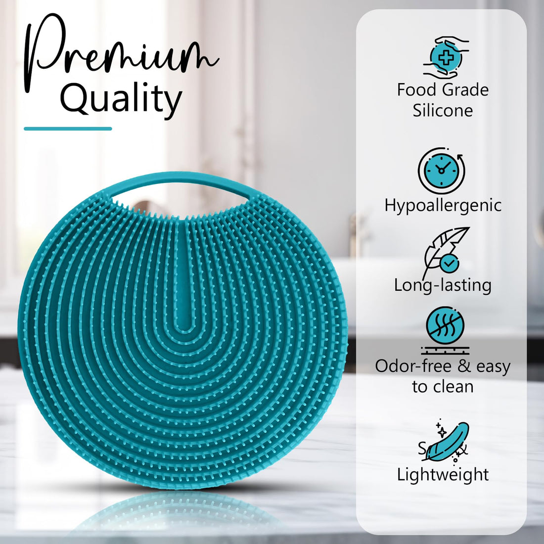 Scrubbi Buddi - Silicone Body Scrubber, Exfoliating Loofah with Handle, Body Brush, Gentle Body Scrubber, Scrubber for Sensitive Skin, Travel Body Scrub, Silicone Scrub Pet Friendly (Sky Blue)