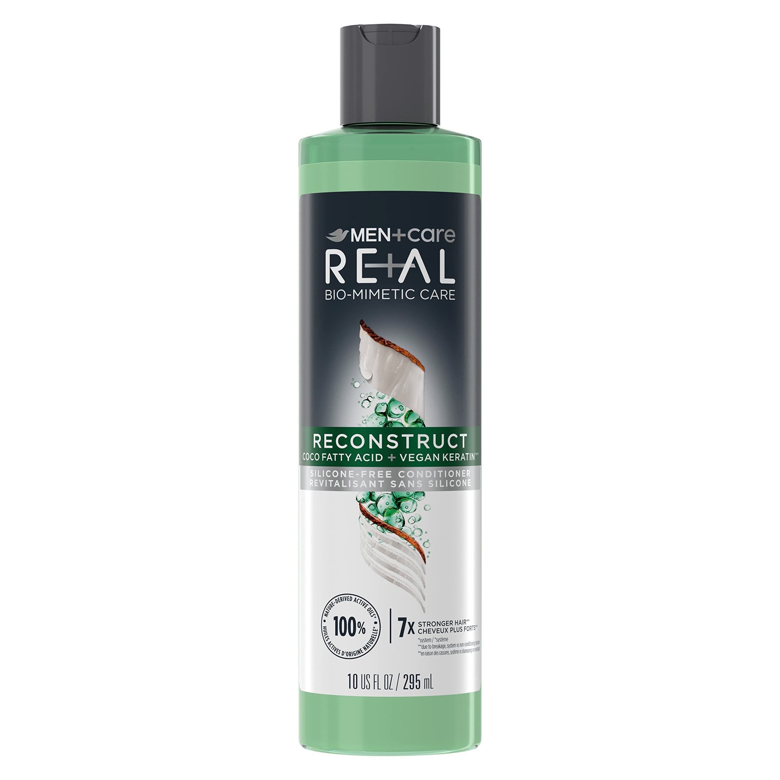 DOVE MEN + CARE Real Bio-Mimetic Care Conditioner For Damaged Hair Reconstruct Silicone-Free Conditioner With Coco Fatty Acid + Vegan Keratin 10oz