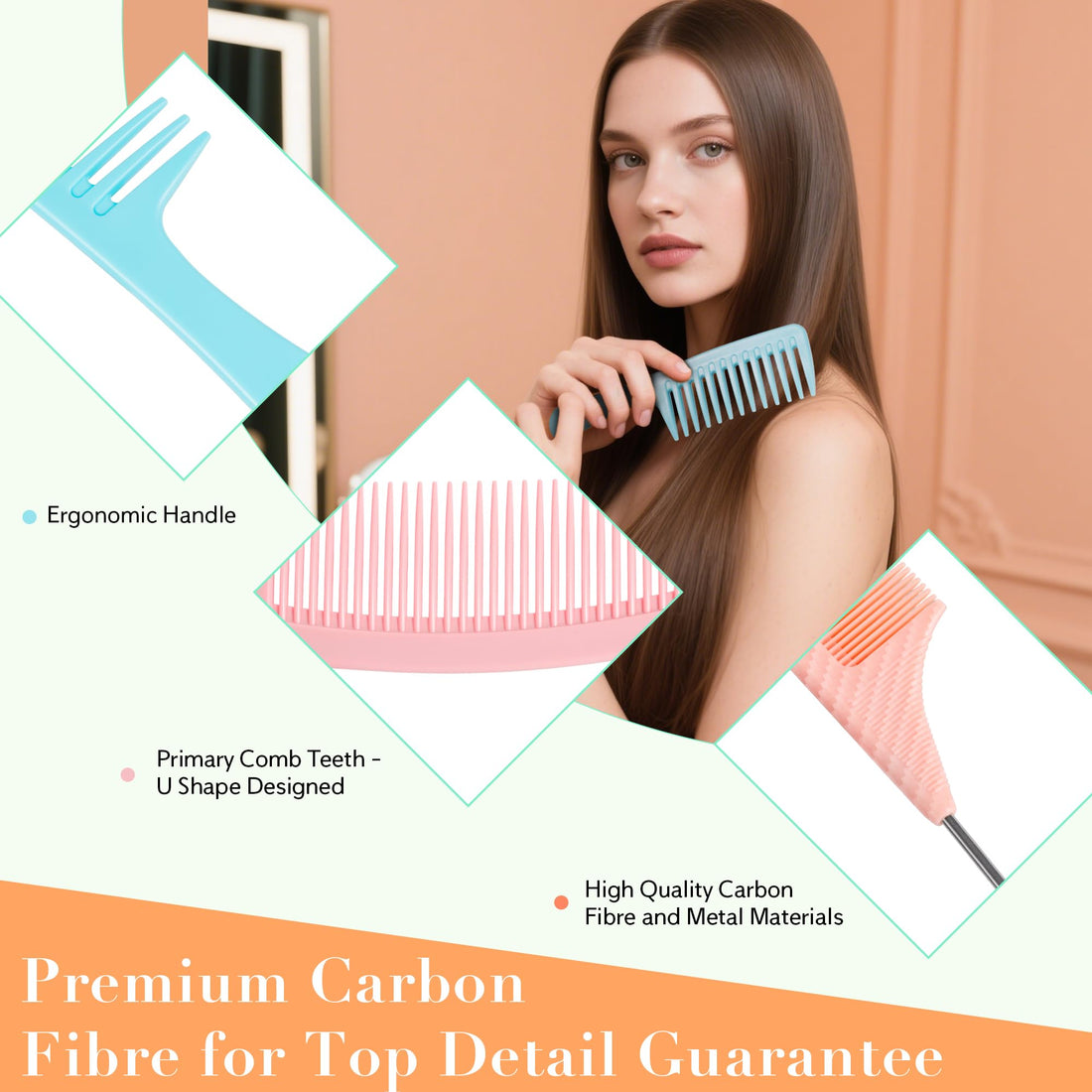 SALONSILK Dopamine Colorful 4PCS Professional Comb Set, Wide Tooth Rat Tail Fine Tooth Hair Combs, Braiding Cutting Barber Styling Curly Parting Set for Men and Women