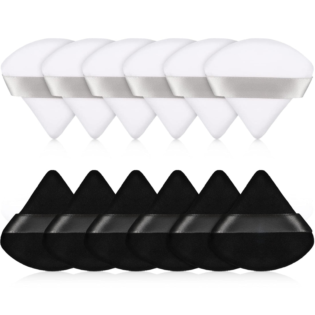 12 Pieces Cotton Powder Puff Triangle Shape Powder Puff Wet and Dry Dual-Use Makeup Puff Cosmetic Makeup Tool with Strap for Powder Foundation, Concealer, Loose Powder, Body Powder