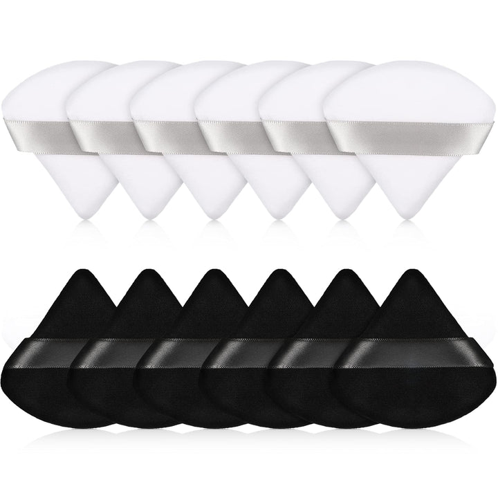 12 Pieces Cotton Powder Puff Triangle Shape Powder Puff Wet and Dry Dual-Use Makeup Puff Cosmetic Makeup Tool with Strap for Powder Foundation, Concealer, Loose Powder, Body Powder