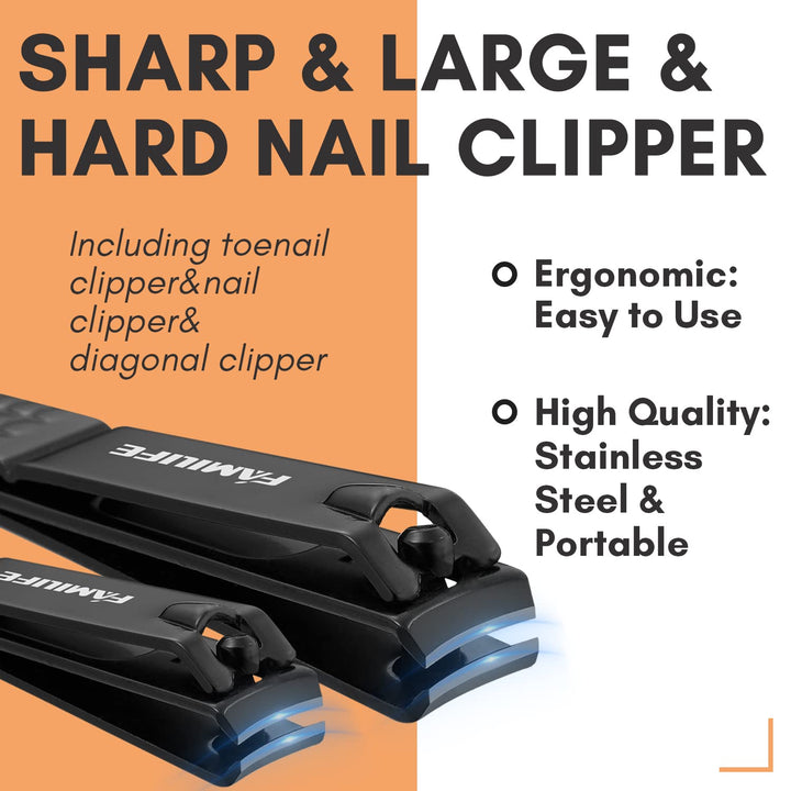 FAMILIFE Manicure Set, Professional Manicure Kit Nail Clippers Set 13pcs Stainless Steel Pedicure Tools Kit Grooming Kit with Portable Brown Leather Travel Case for Women Girl Men