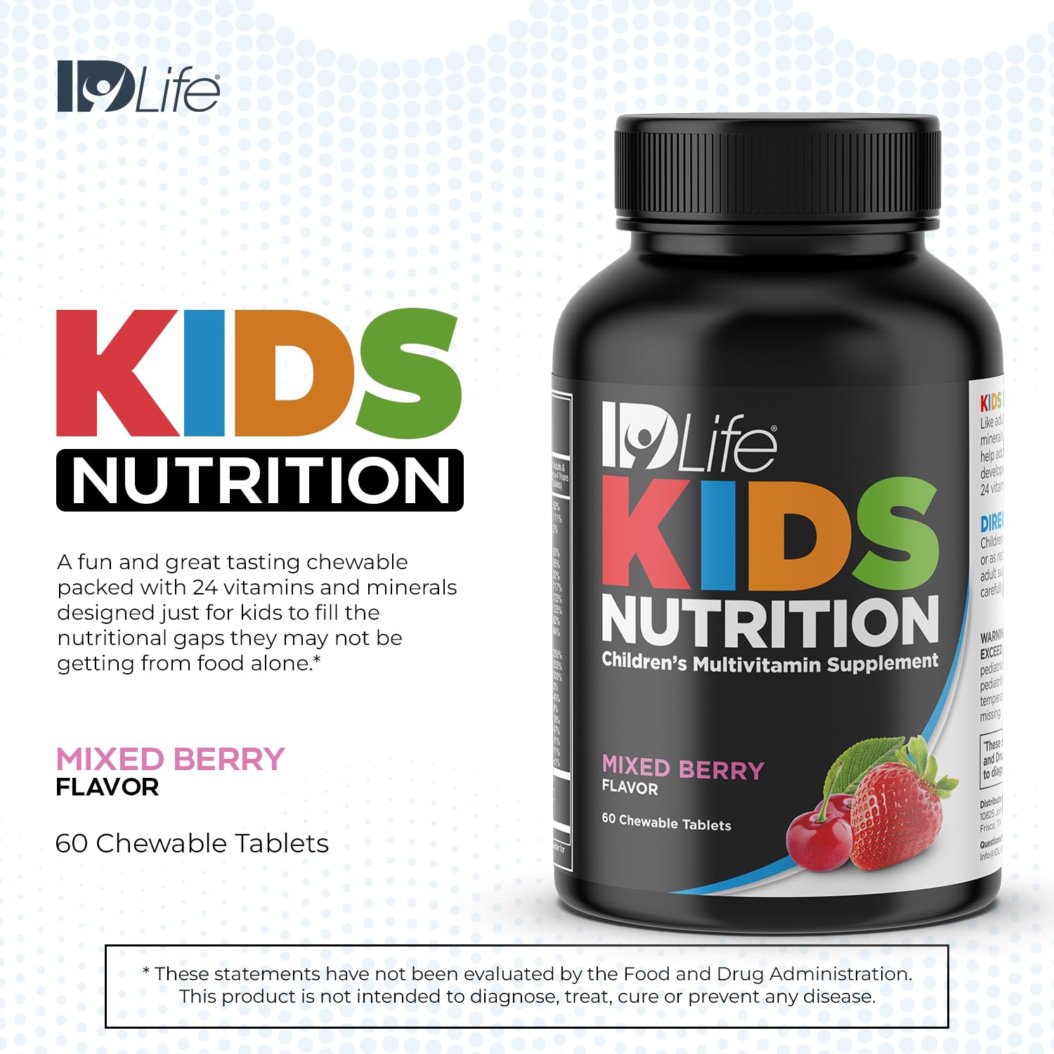 IDLife Mixed Berry Kids Nutrition Chewable Tablets - Essential 24 Vitamins & Minerals for Growing Bodies - Daily Nutritional Support - 60 Count
