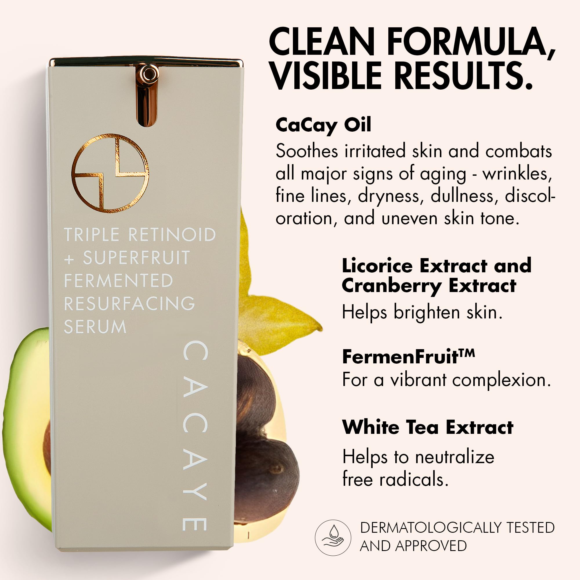 CACAYE Triple Retinoid Superfruit Resurfacing Face Serum, 0.5 oz, Travel Size, Natural Retinol Alternative Reduces Fine Lines, Puffiness, Wrinkles Without Irritation - Mini Facial Cream