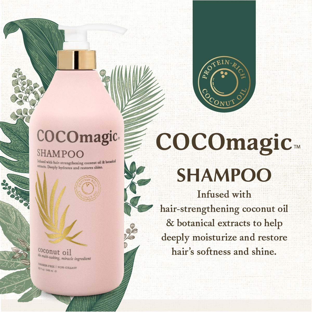 CocoMagic Nourishing Shampoo | Coconut Oil and Botanical Extracts | Strengthen, Restore Softness and Shine | Paraben Free, Cruelty Free, Made in USA (32 oz)