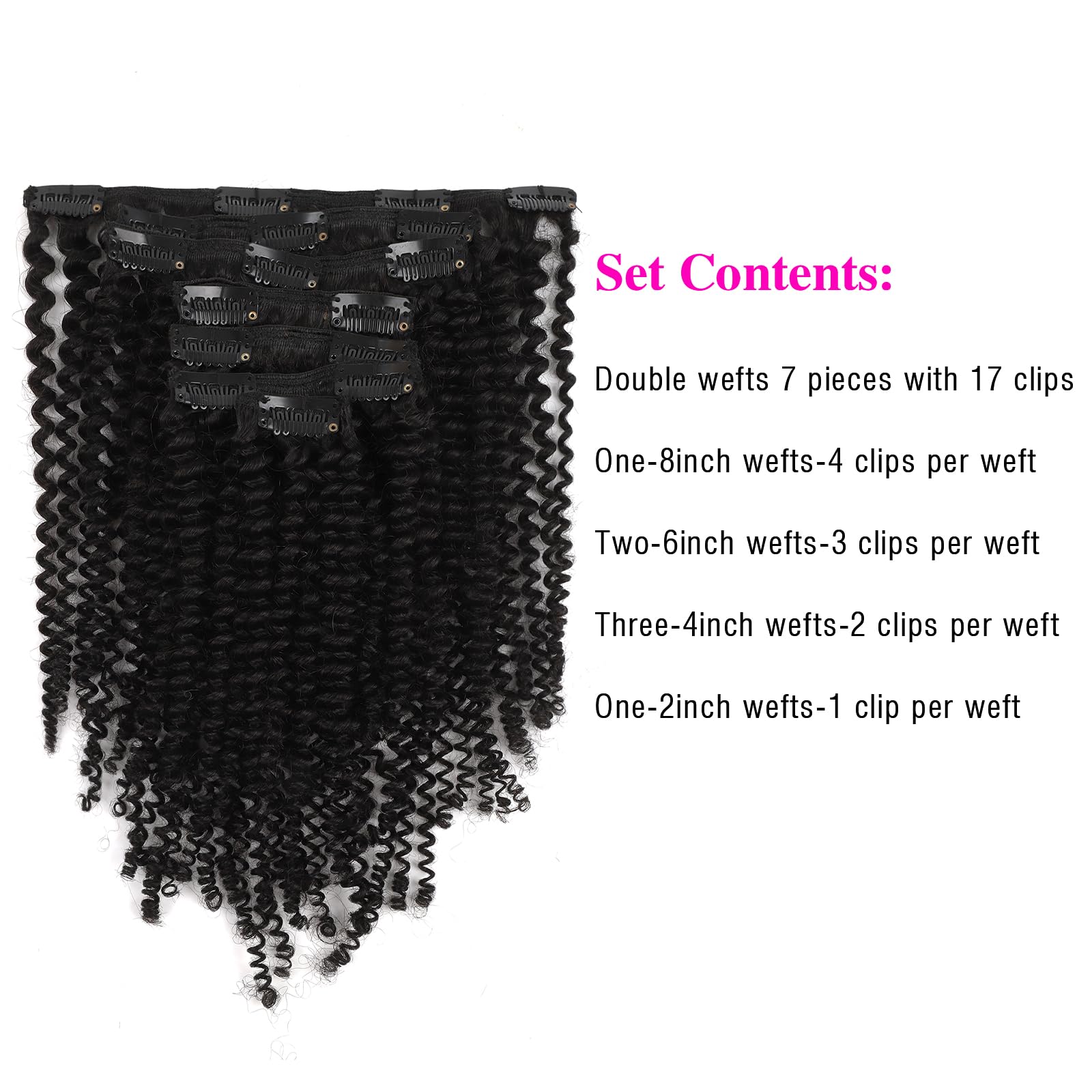 Sassina Sassina Real Thick Kinky Curly Clip in Human Hair Extensions Natural Color 3B 4A For African American Black Women 7Pcs/lot 120Grams/set With 17 Clips, KC 18 Inch