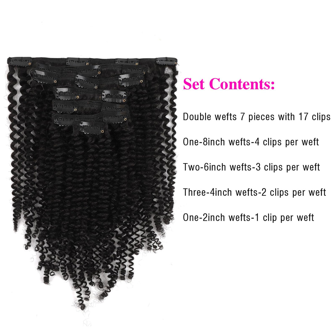 Sassina Sassina Real Thick Kinky Curly Clip in Human Hair Extensions Natural Color 3B 4A For African American Black Women 7Pcs/lot 120Grams/set With 17 Clips, KC 18 Inch