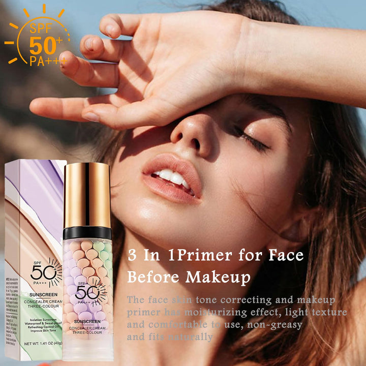 One Step Color Corrector Primer, 3 In 1 Primer for Face Before Makeup, Face Moisturizing Sunscreen Isolation Cream, SPF 50, Makeup Primer Oil Control & Brightening Skin Tone Correcting, Radiance Skin