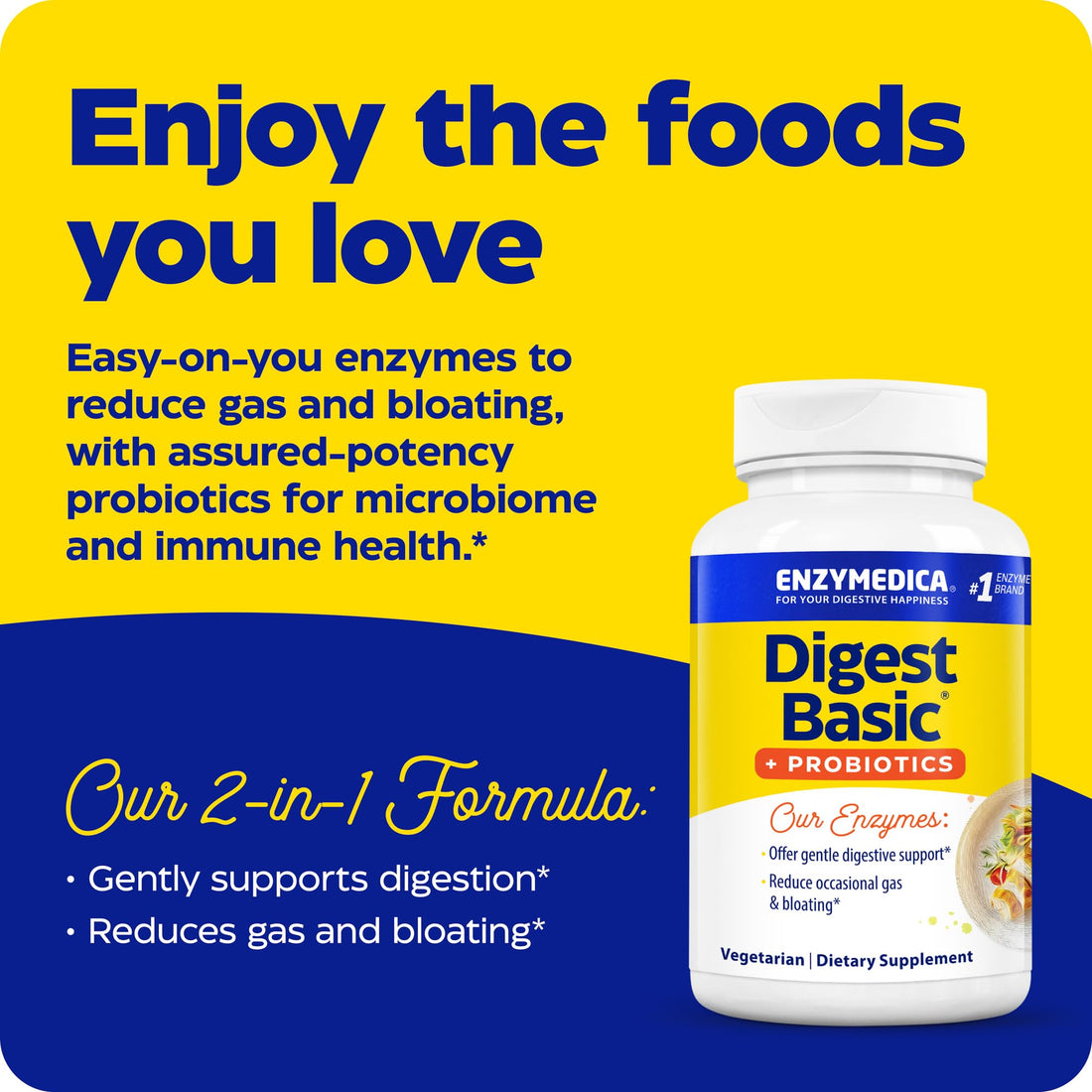 Enzymedica, Digest Basic + Probiotics, Gentle Digestive Enzymes with 400 Million CFU Active Cultures per Capsule, 30 Capsules