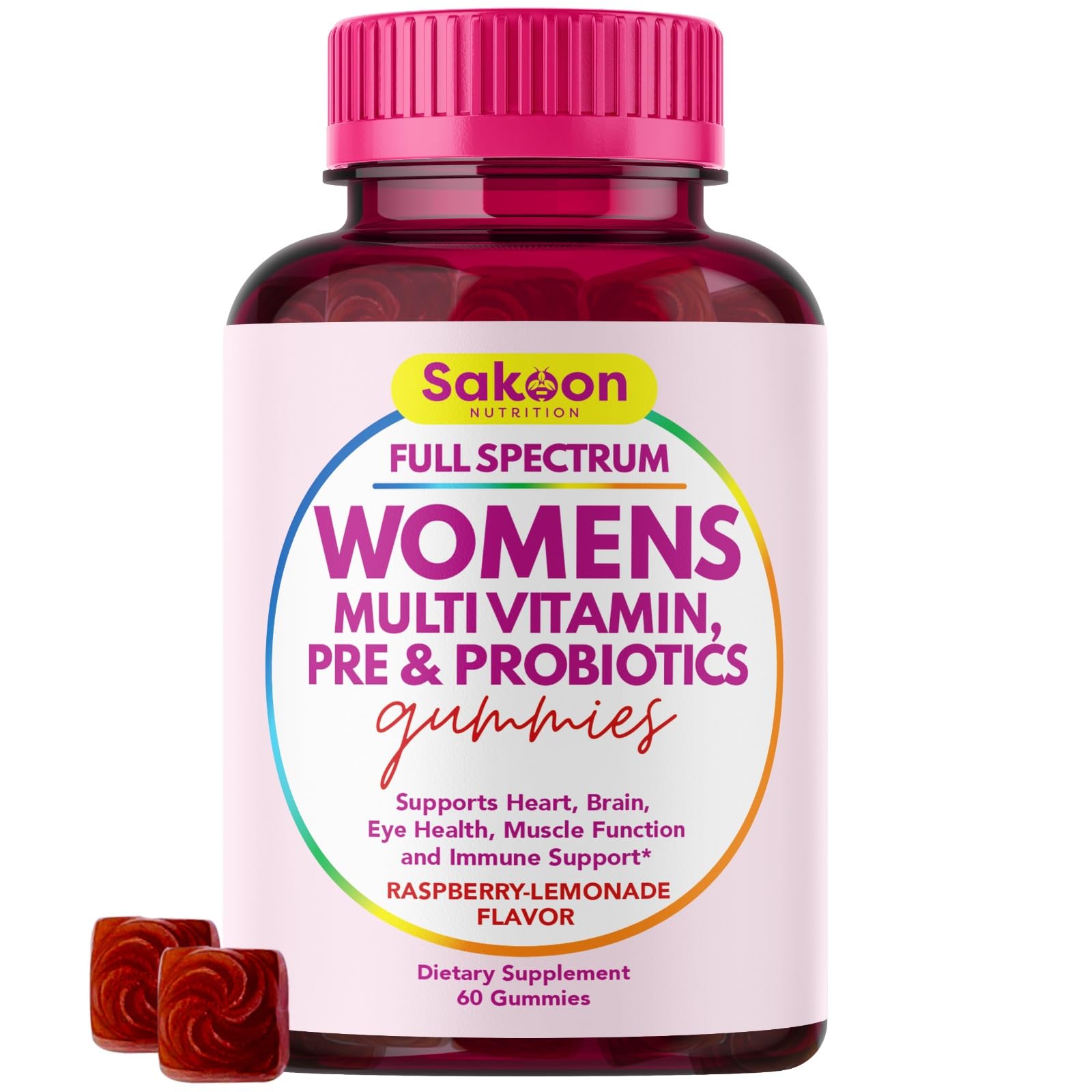 Sakoon nutrition Halal Women's Full Spectrum Multivitamin Gummies with Probiotics & Prebiotics – Complete Daily Wellness Support, Immune & Digestive Health – Vegan, Non-GMO, Delicious Fruit Flavor!