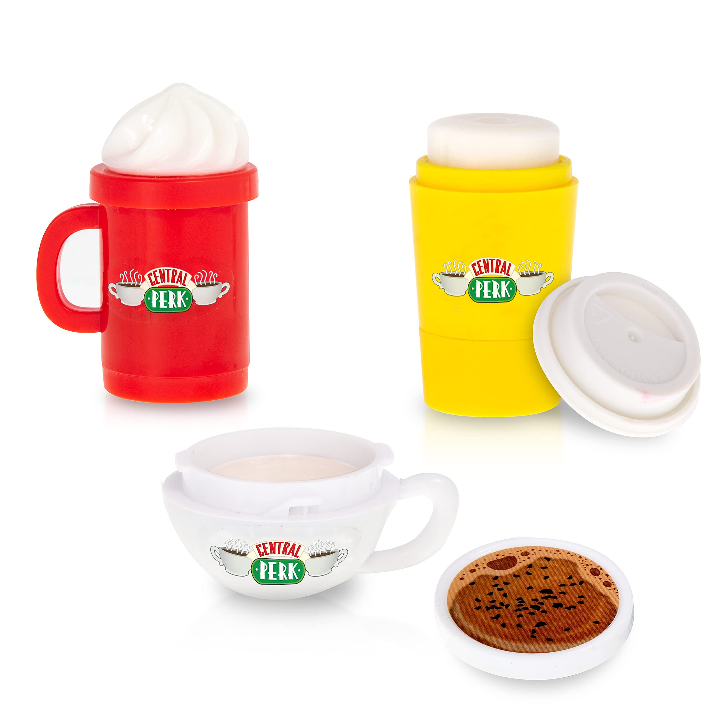 MAD BEAUTY Friends TV Show Lip Balm Trio Set (Pack of 3), Soothe Dry Lips with Delicious Chocolate, Vanilla, and Caramel Flavors in Adorable Central Perk Packaging