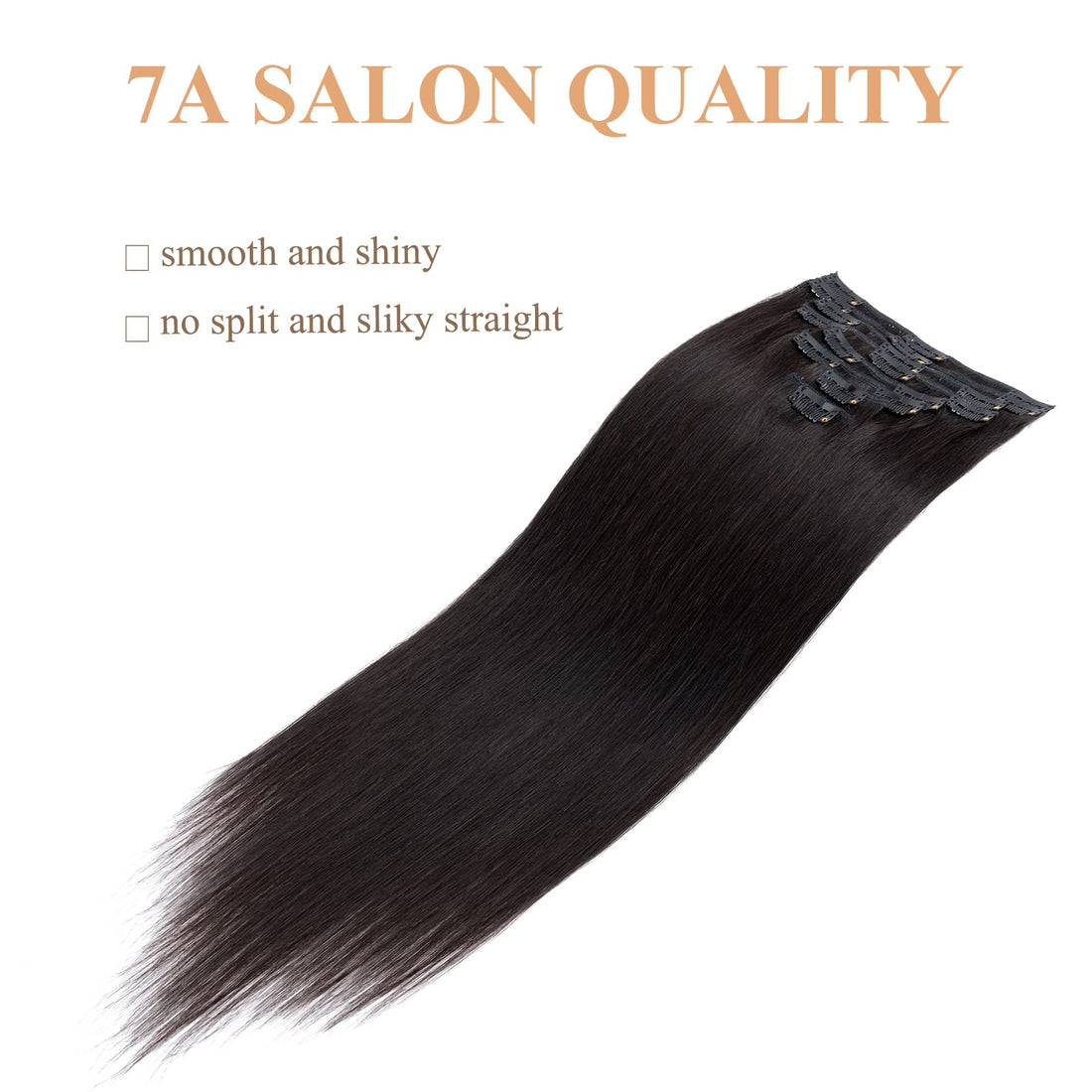 Clip in 100% Remy Human Hair Extensions 8-24 Grade 7A Quality Full Head 8pcs 18clips Long Soft Silky Straight for Women Fashion 10 / 10 inch 70g, #1B Natural Black
