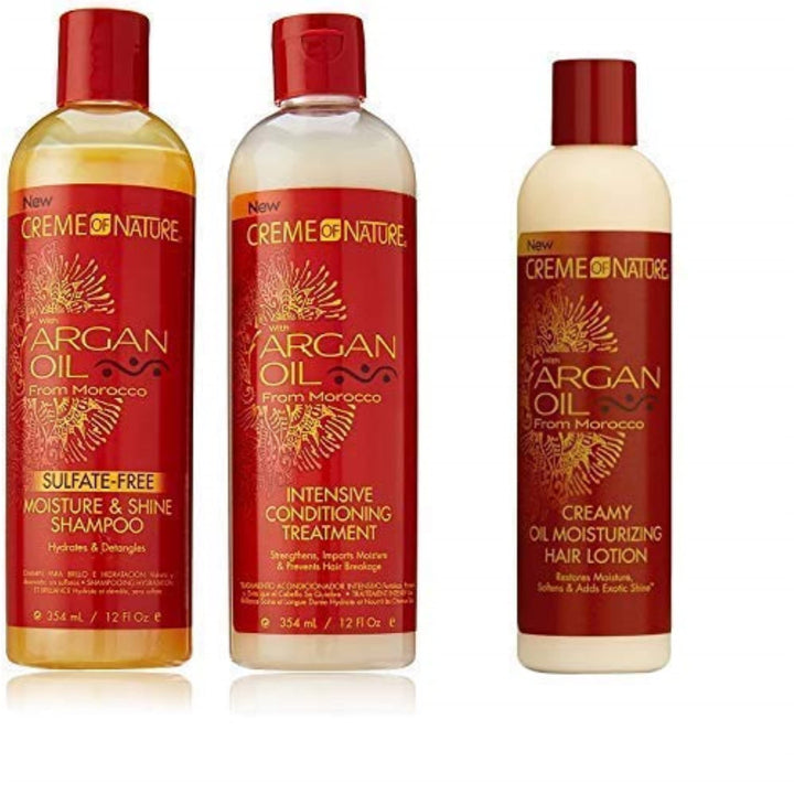 Creme of Nature Argan Oil Trio Set (Moisture & Shine Shampoo, Intensive Conditioning Treatment, Oil Moisturizer)