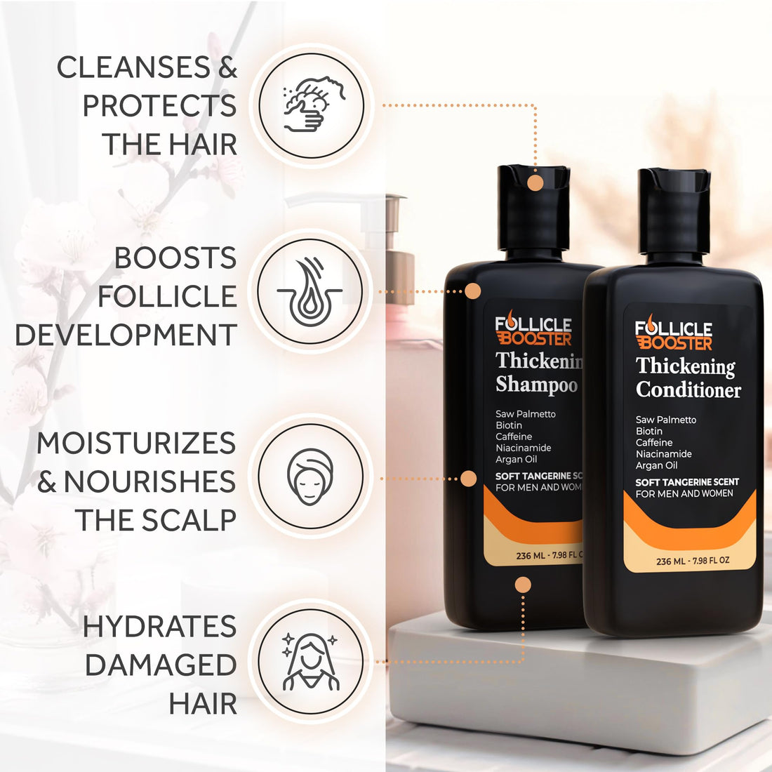 Biotin Hair Growth Shampoo and Conditioner Set for Men and Women - Thickening Treatment for Thinning Hair - Natural and Vegan DHT Blocker for Hair Loss - Caffeine, Saw Palmetto, Niacin, Argan Oil