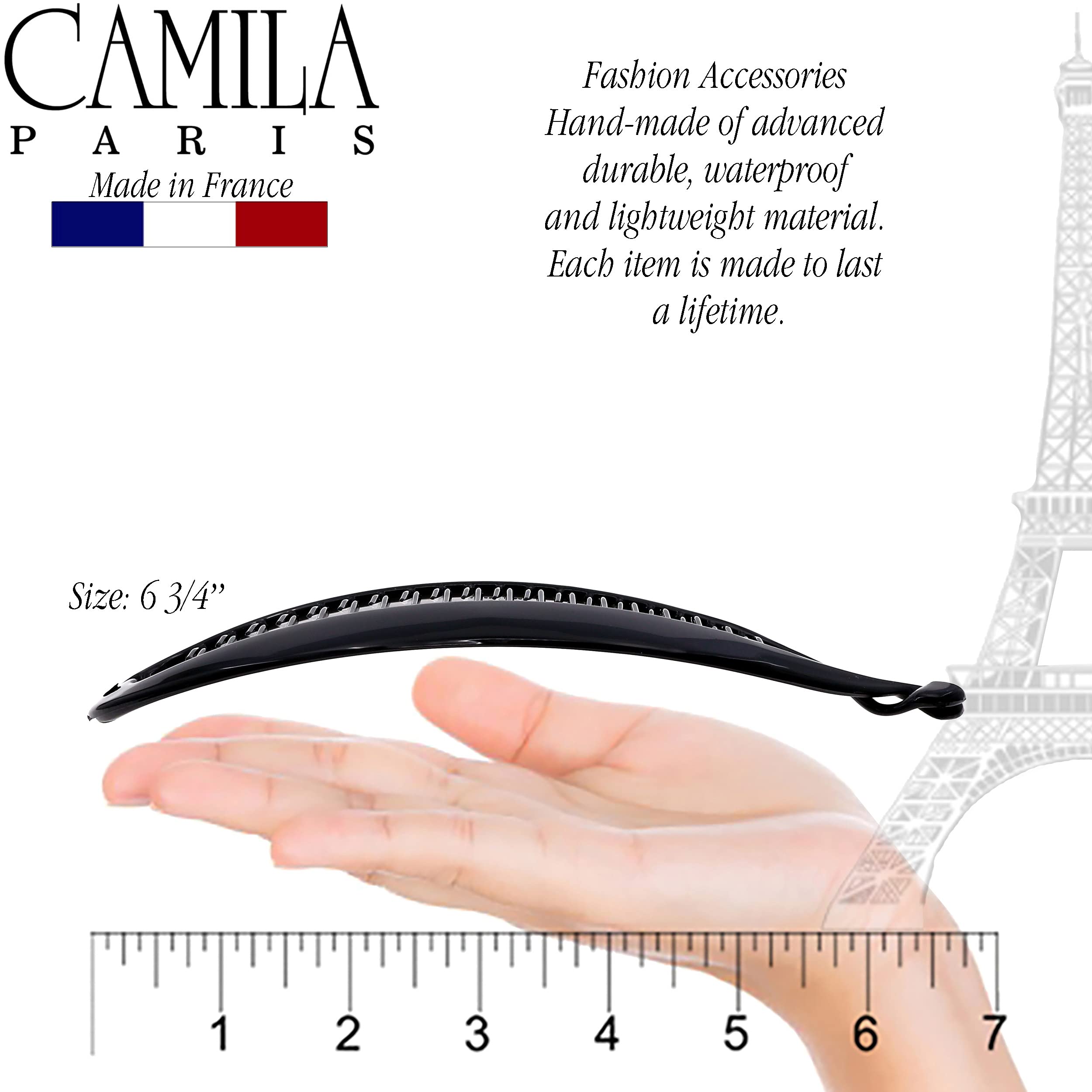 Camila Paris NV135 7 inch French Banana Clip Hair Comb Classic Girls Updo Flexible Ponytail Holder Interlocking Banana Combs, Fashion Durable Styling Hair Accessories for Women, Made in France