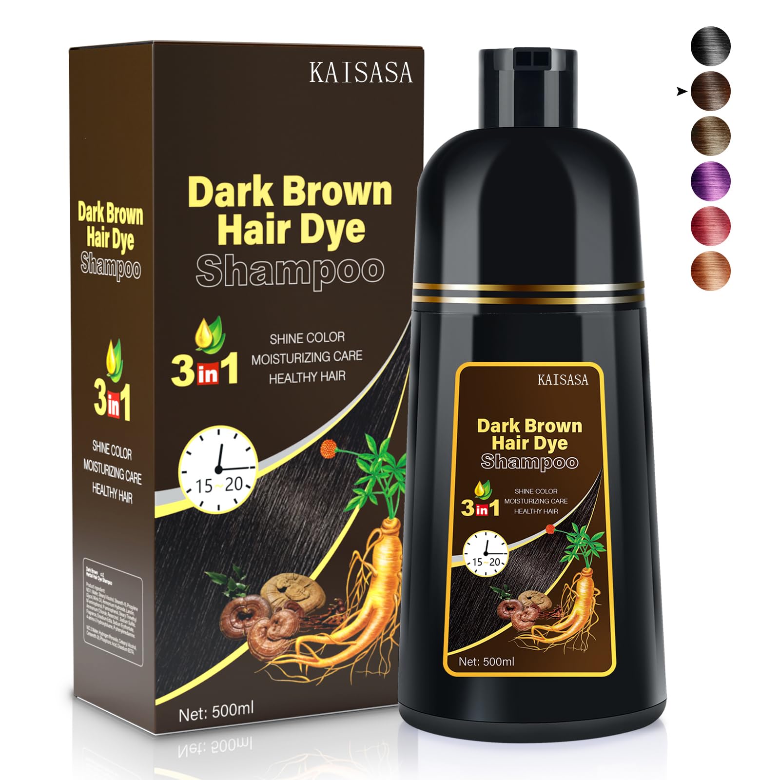 Cosmpro Dark Brown Natural Hair Dye Shampoo 3 in 1, 16.9 Fl Oz/500 ML, Semi-Permanent Gray Hair Coverage, Unisex, Natural Ingredients,